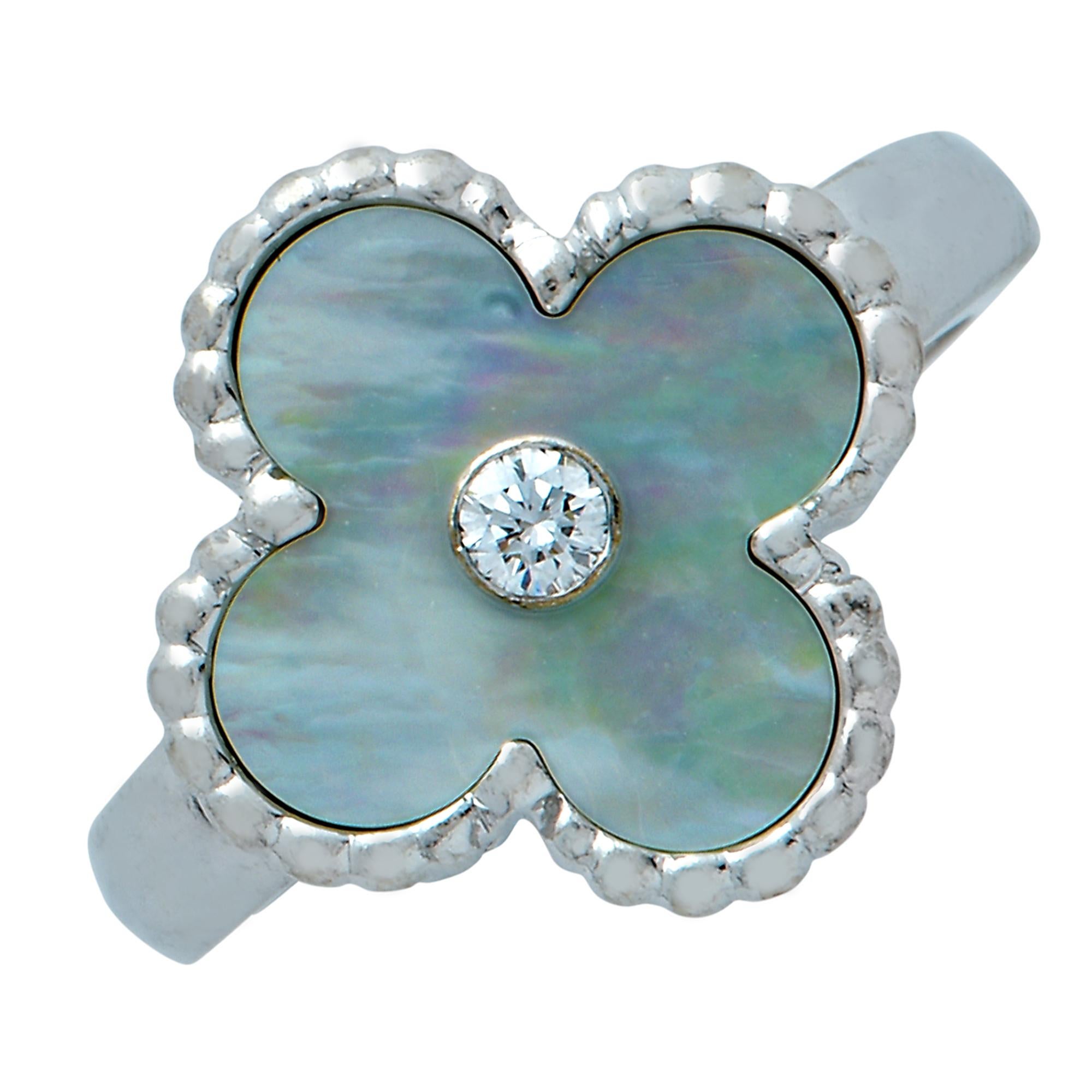 Modern Van Cleef & Arpels Vintage Alhambra Mother-of-Pearl and Diamond Ring