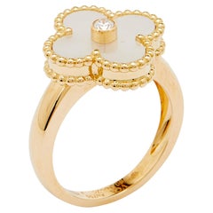 Van Cleef & Arpels Vintage Alhambra Mother of Pearl Diamond 18k Yellow Gold Ring