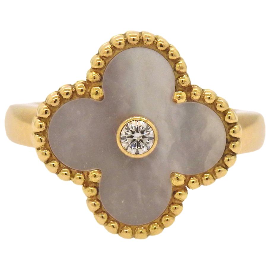 Van Cleef & Arpels Vintage Alhambra Mother-of-Pearl Diamond Gold Ring