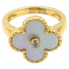 Van Cleef & Arpels Vintage Alhambra Mother of Pearl Diamond Gold Ring
