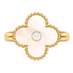 Van Cleef & Arpels Vintage Alhambra Mother Of Pearl Diamond Ring 18K Yellow Gold