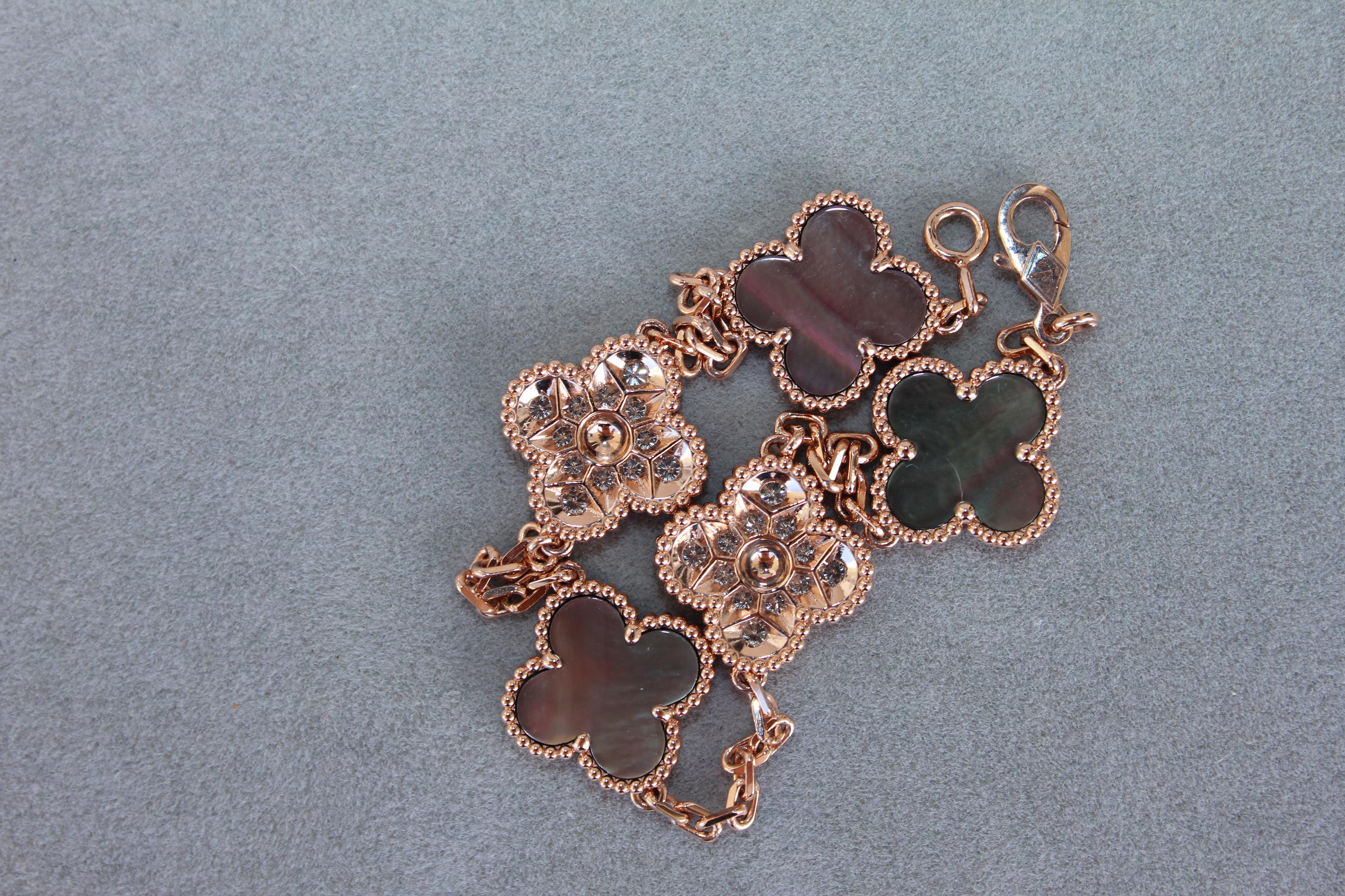 Van Cleef & Arpels Vintage Alhambra Mother of Pearl Diamonds Rose Gold Bracelet 4