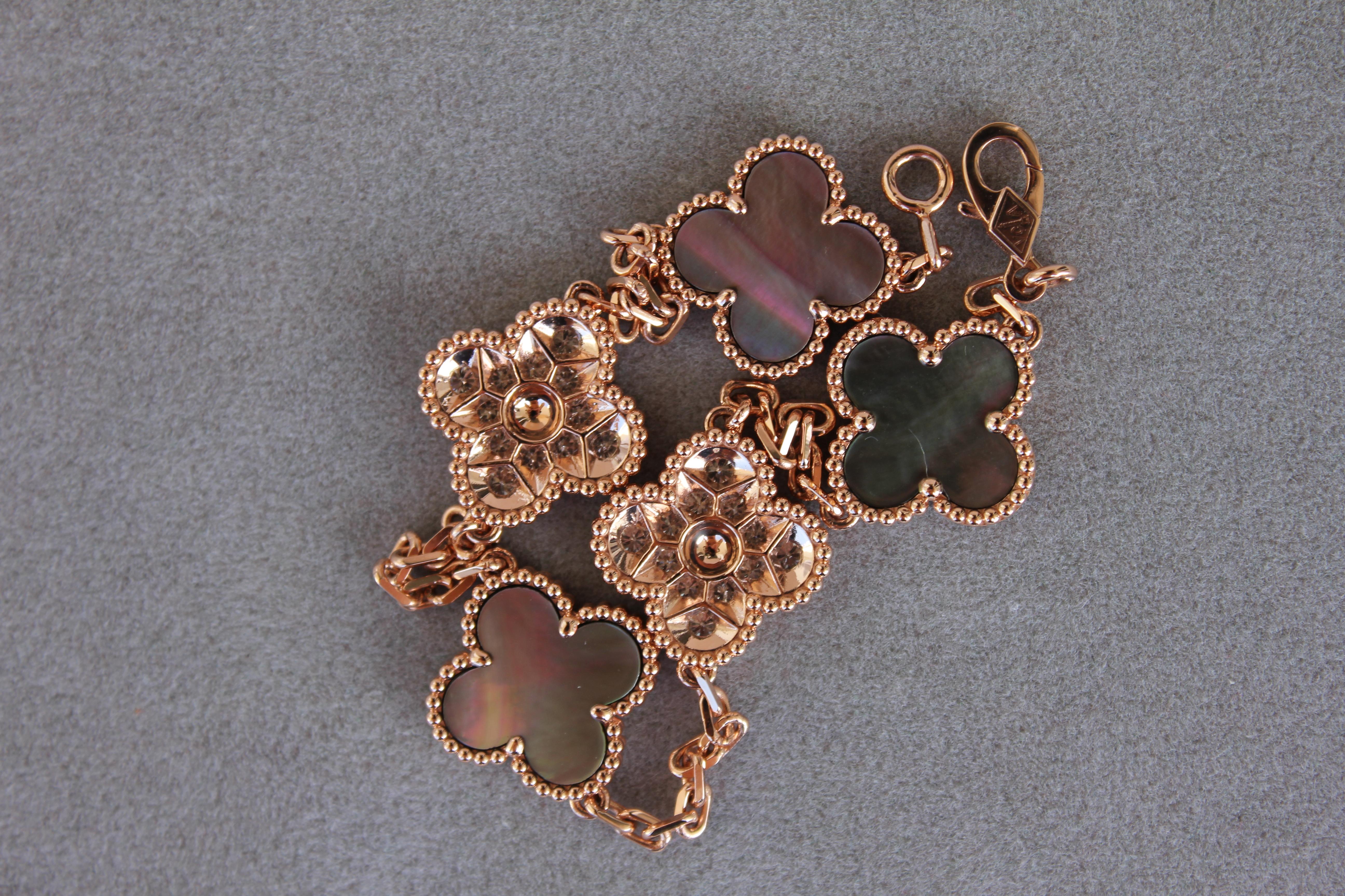 Van Cleef & Arpels Vintage Alhambra Mother of Pearl Diamonds Rose Gold Bracelet 5