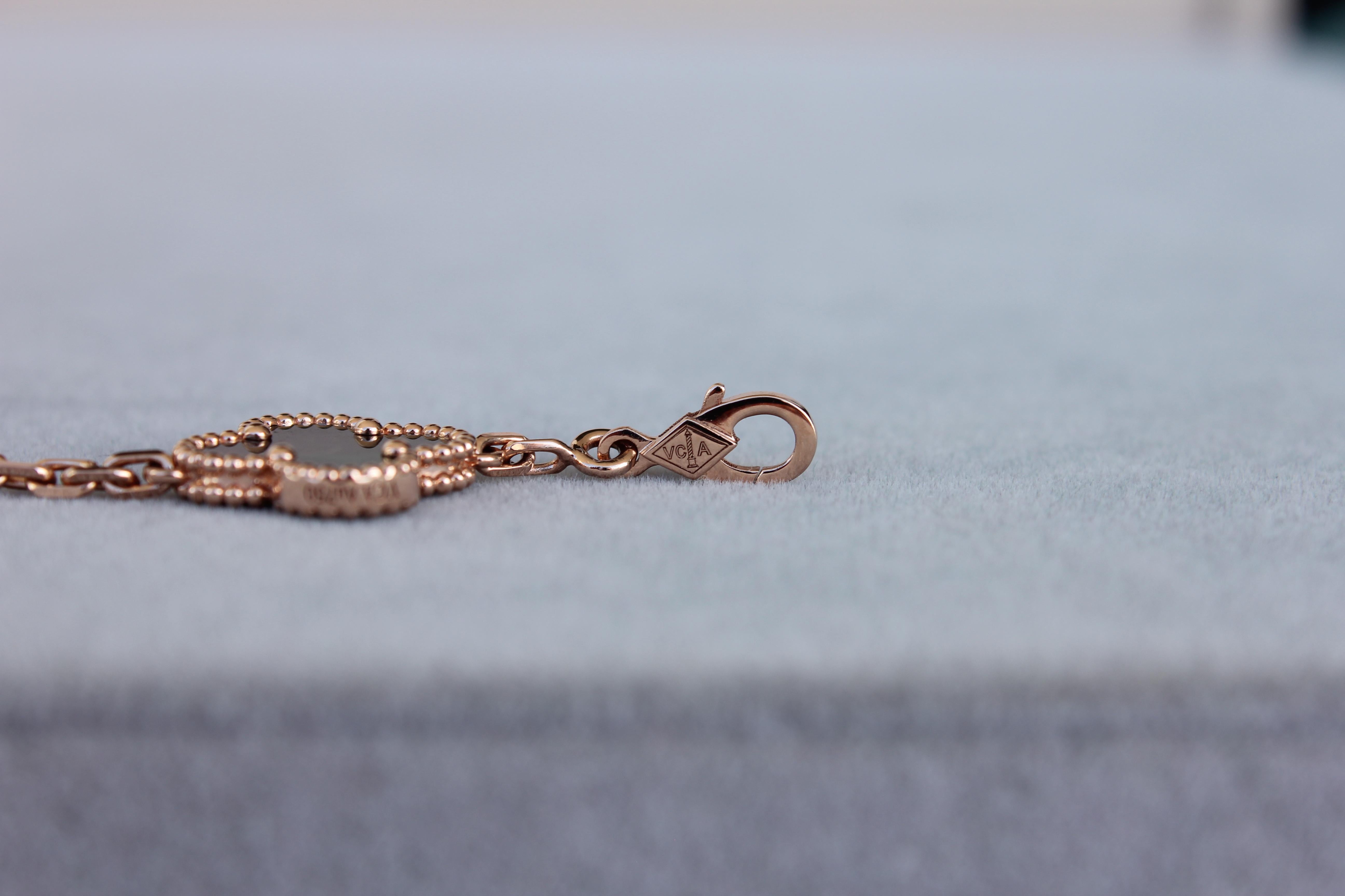 Van Cleef & Arpels Vintage Alhambra Mother of Pearl Diamonds Rose Gold Bracelet 6