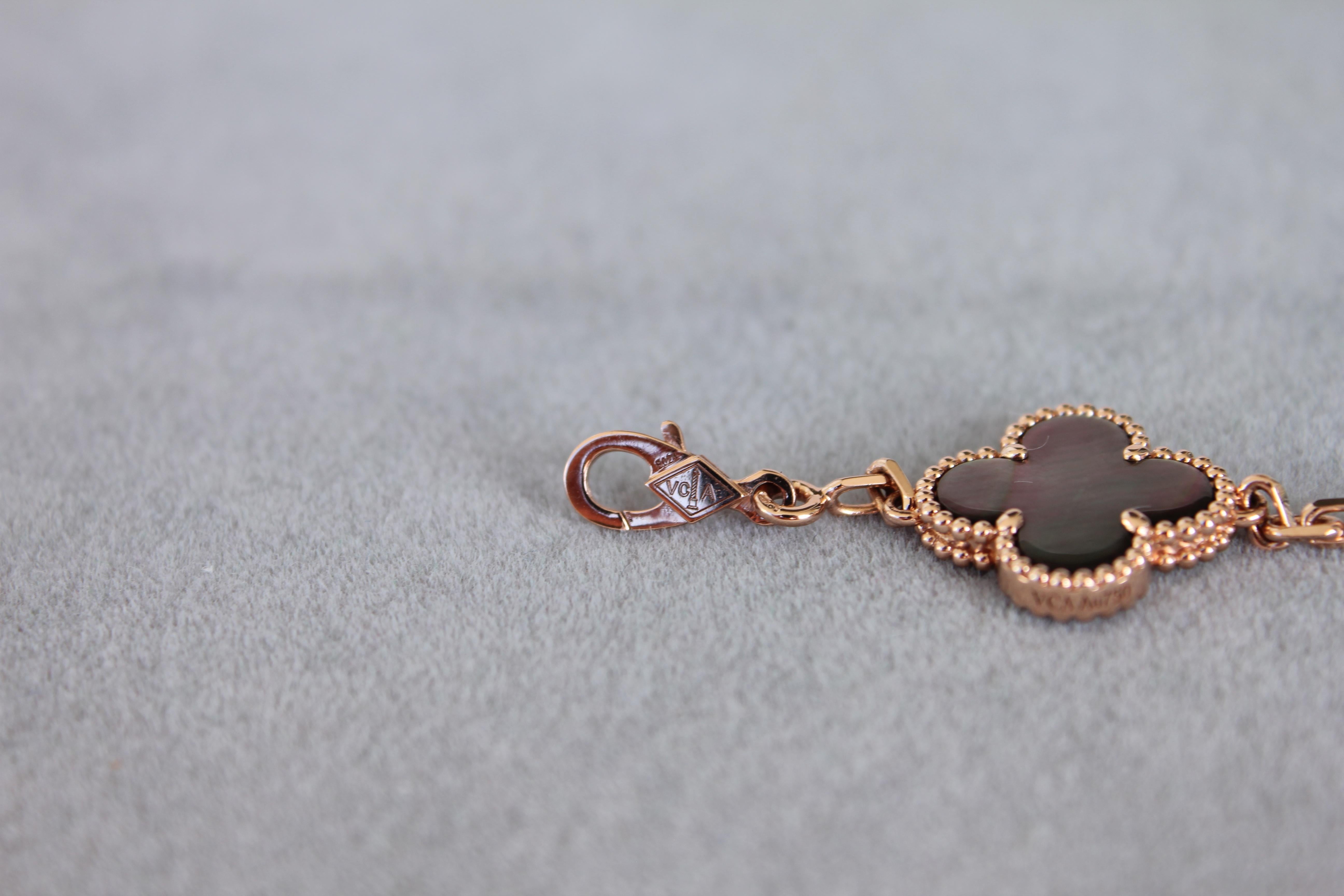 Van Cleef & Arpels Vintage Alhambra Mother of Pearl Diamonds Rose Gold Bracelet 7