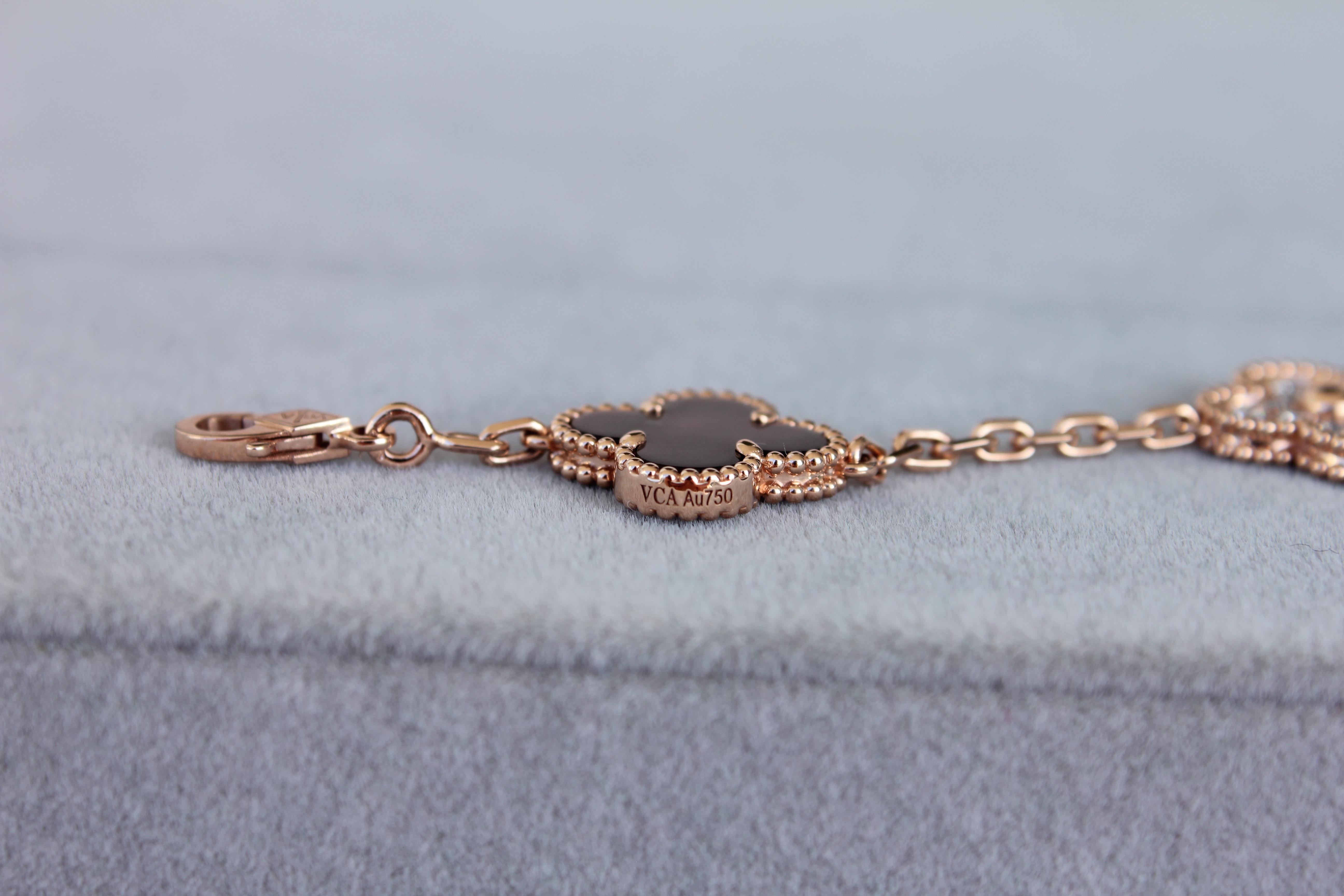 Van Cleef & Arpels Vintage Alhambra Mother of Pearl Diamonds Rose Gold Bracelet 8