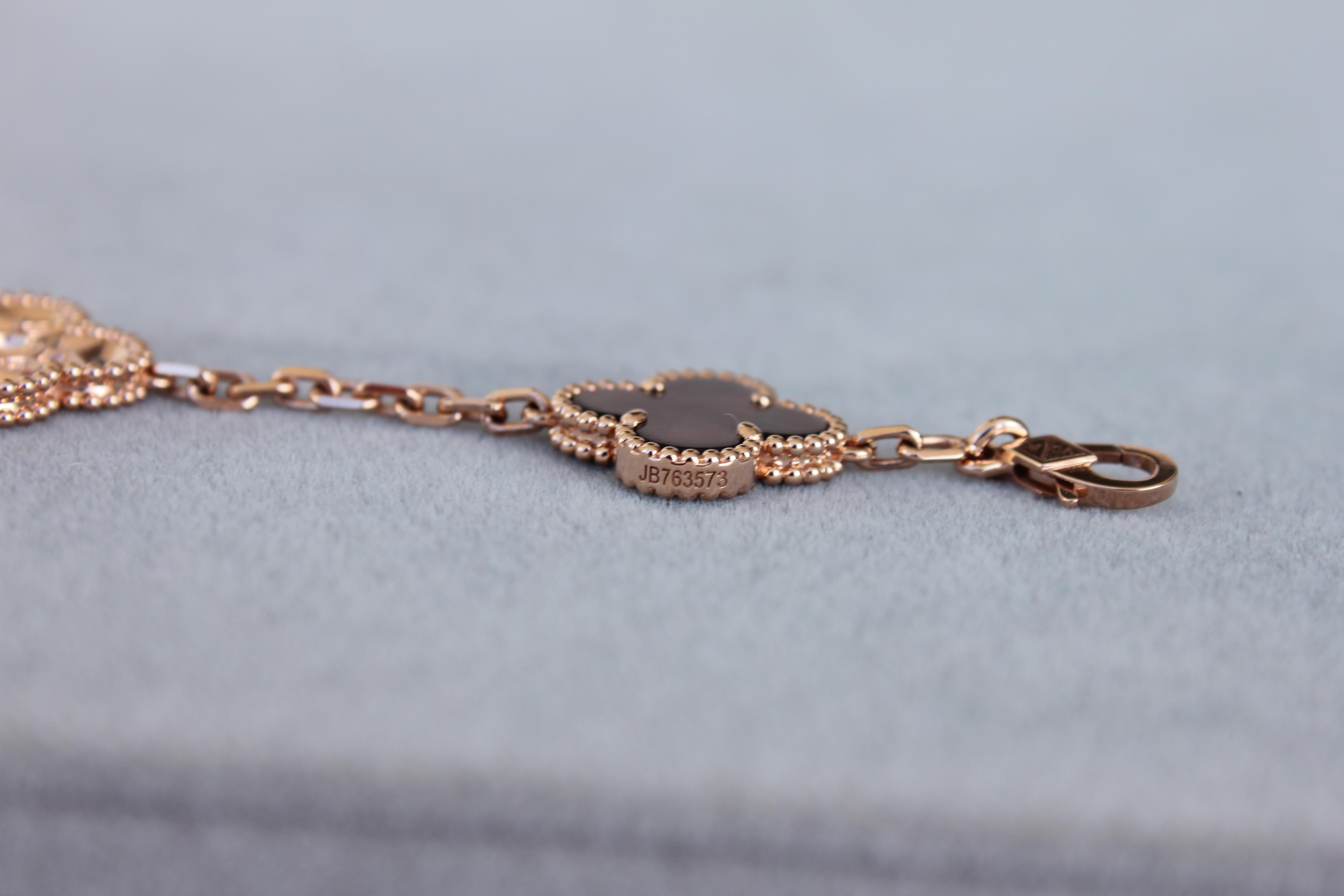 Van Cleef & Arpels Vintage Alhambra Mother of Pearl Diamonds Rose Gold Bracelet 9