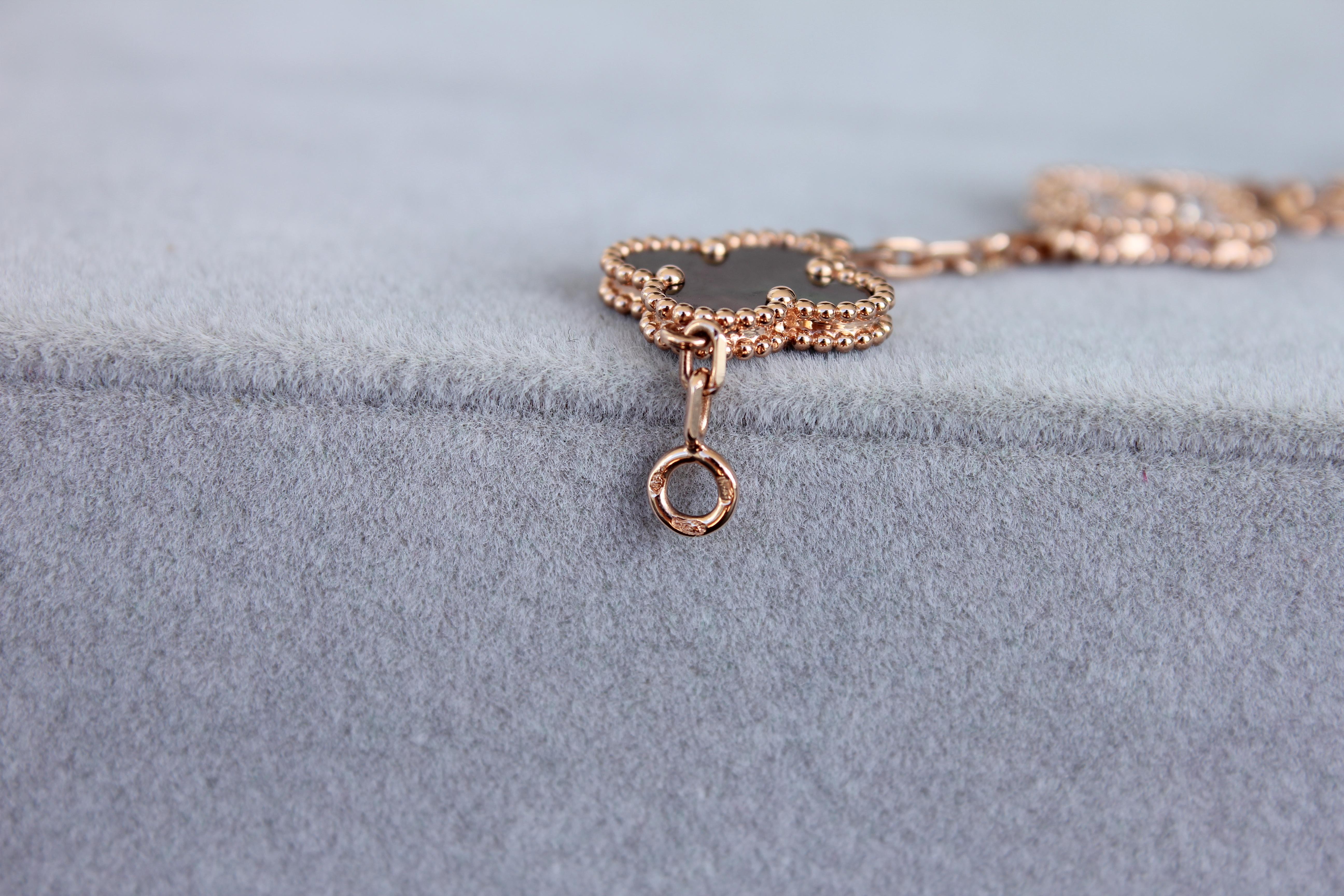 Van Cleef & Arpels Vintage Alhambra Mother of Pearl Diamonds Rose Gold Bracelet 10