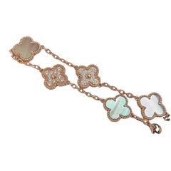 Van Cleef & Arpels Vintage Alhambra Mother of Pearl Diamonds Rose Gold Bracelet