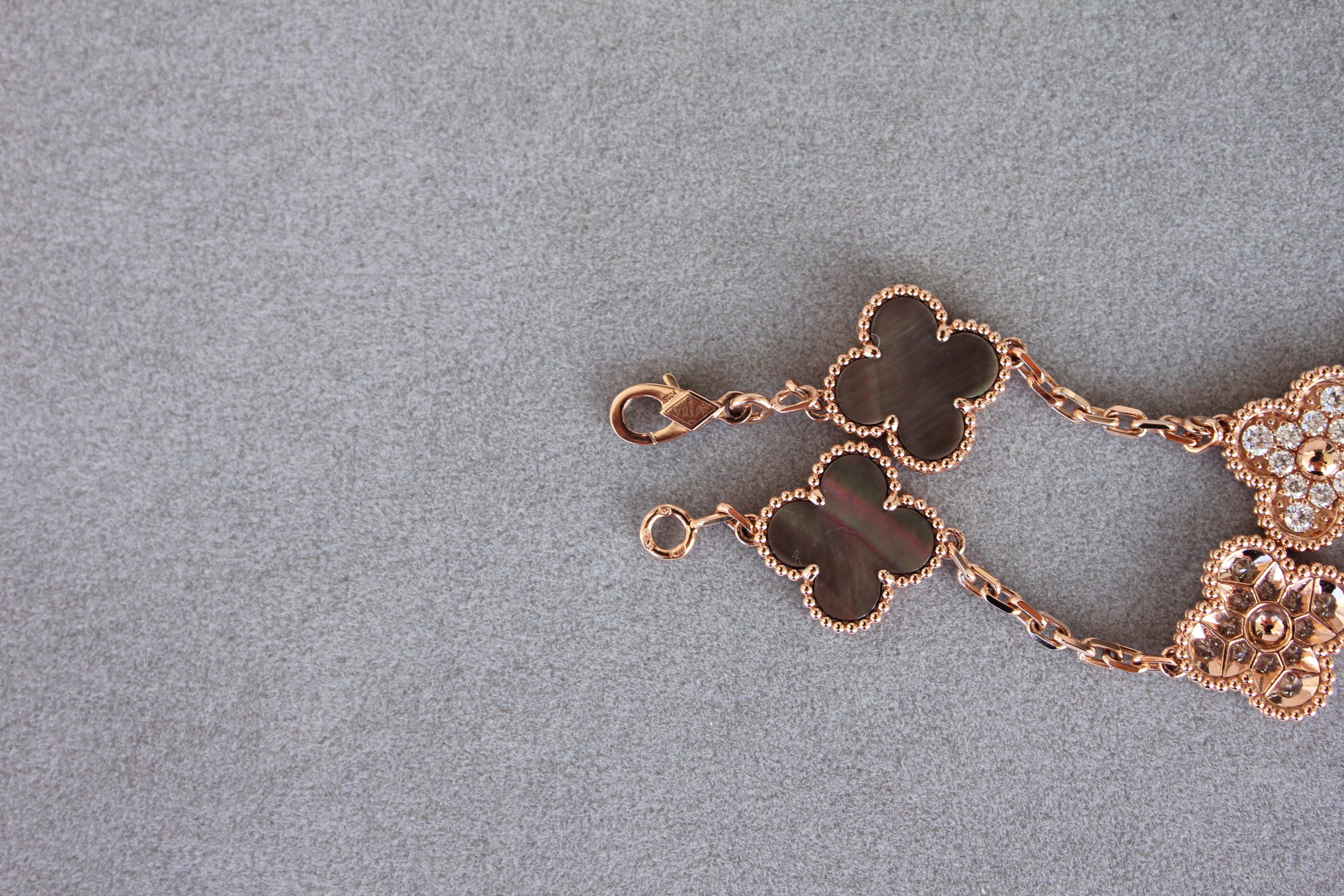Van Cleef & Arpels Vintage Alhambra Mother of Pearl Diamonds Rose Gold Bracelet 1
