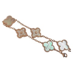 Van Cleef & Arpels Vintage Alhambra Mother of Pearl Diamonds Rose Gold Bracelet