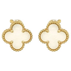 Van Cleef & Arpels Vintage Alhambra Mother of Pearl Earrings 18K Yellow Gold