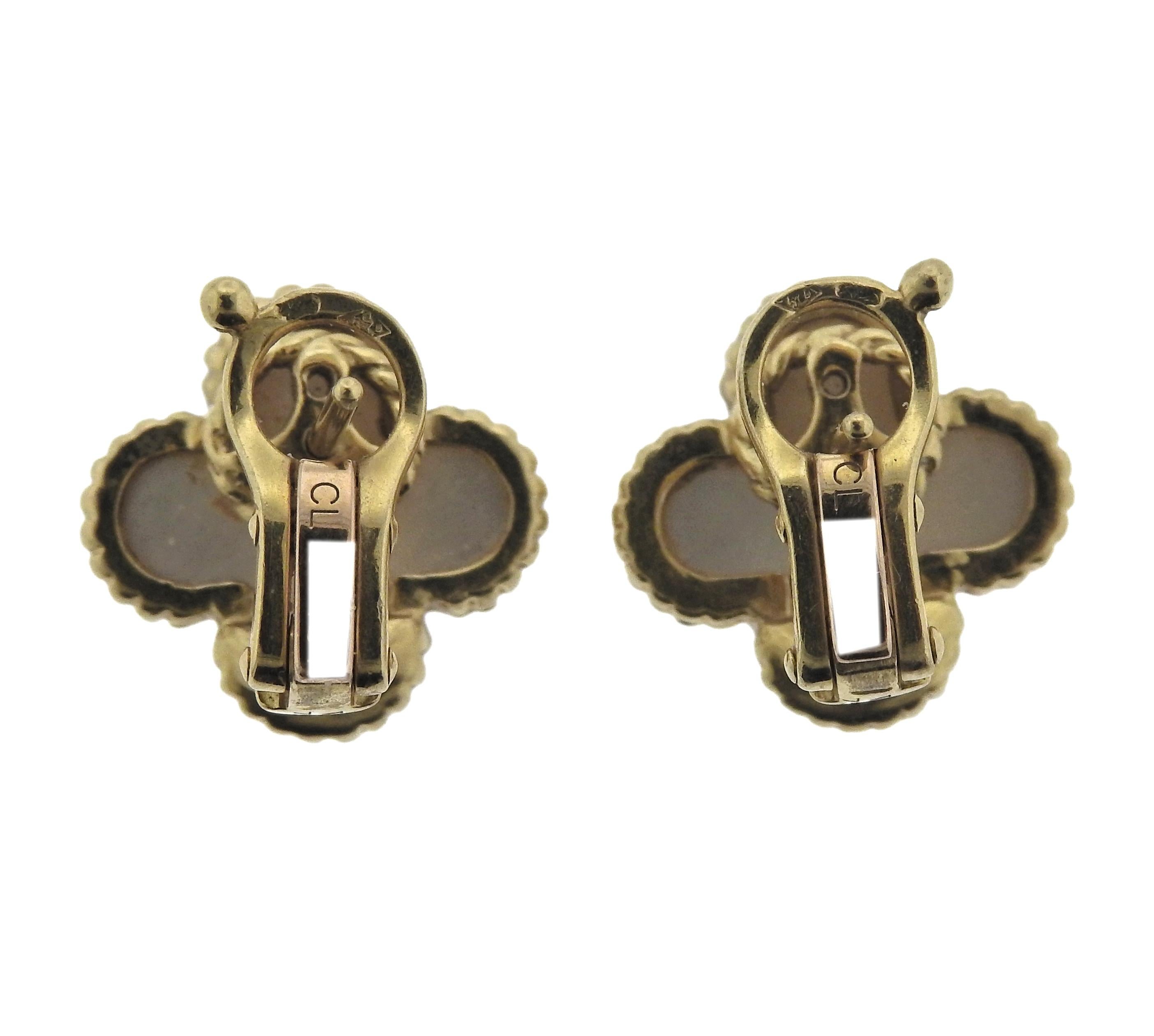 Van Cleef & Arpels Vintage Alhambra Mother-of-Pearl Gold Earrings In Excellent Condition In Lambertville, NJ