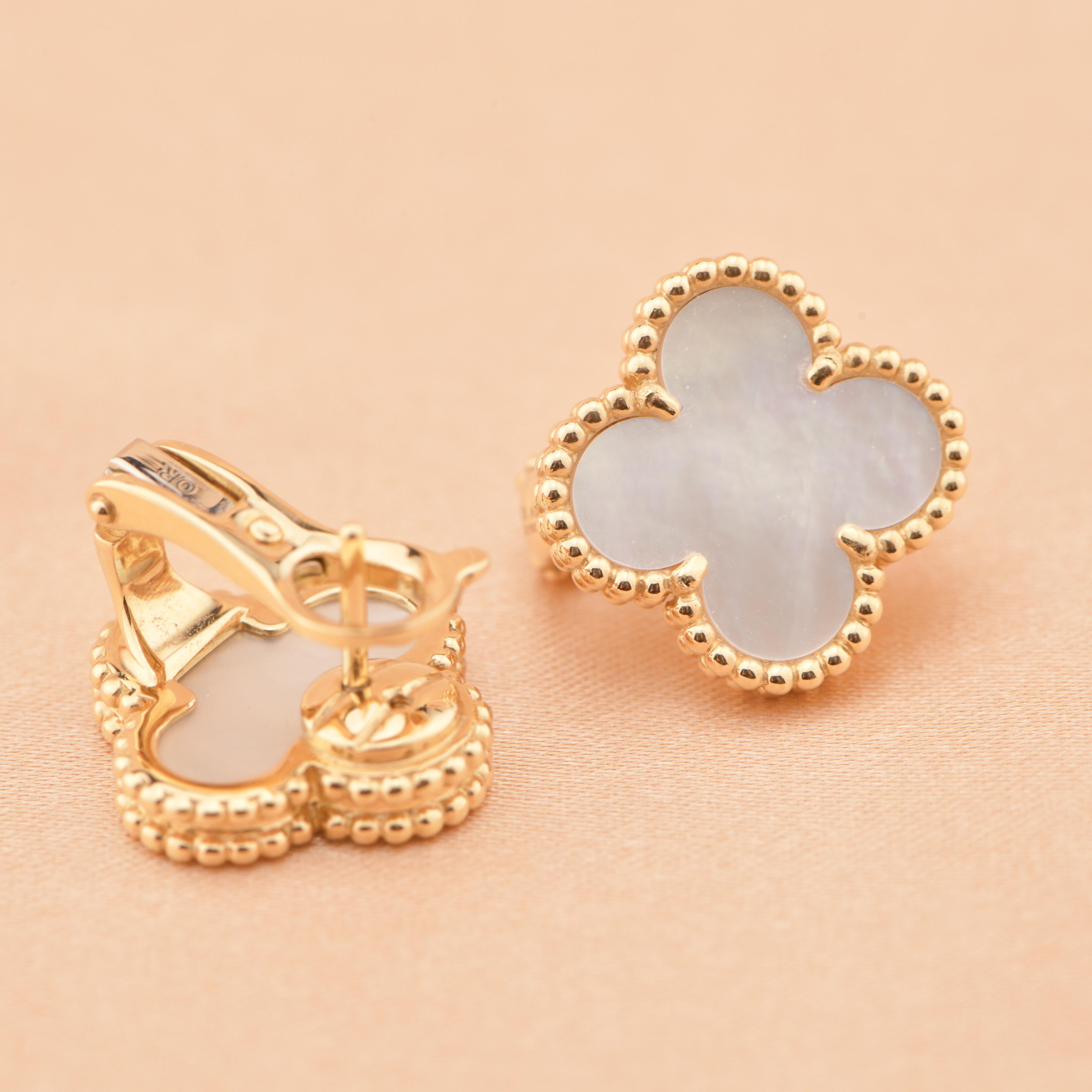 Van Cleef & Arpels Vintage Alhambra Mother of Pearl Gold Earrings 1