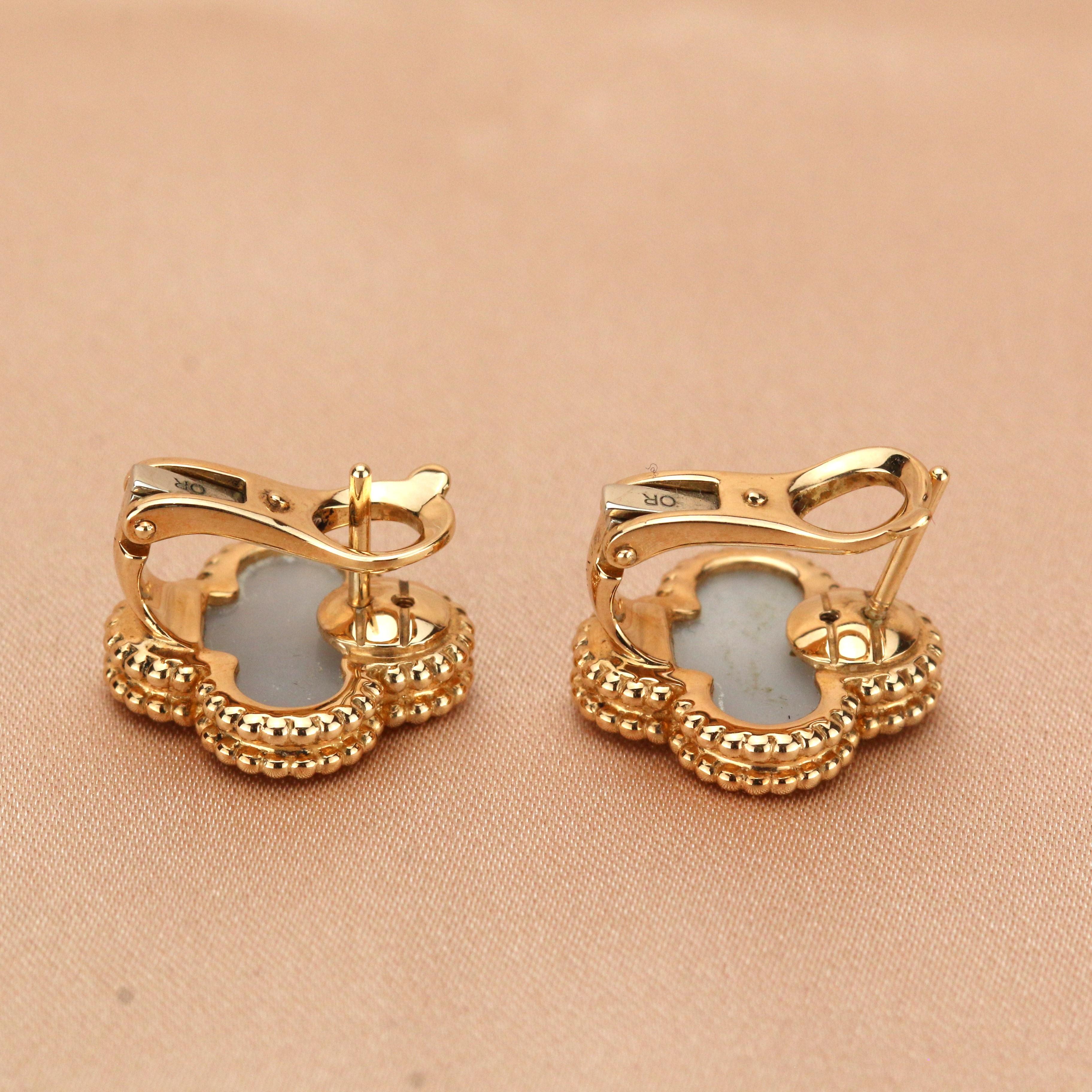 Van Cleef & Arpels Vintage Alhambra Mother of Pearl Gold Earrings 1