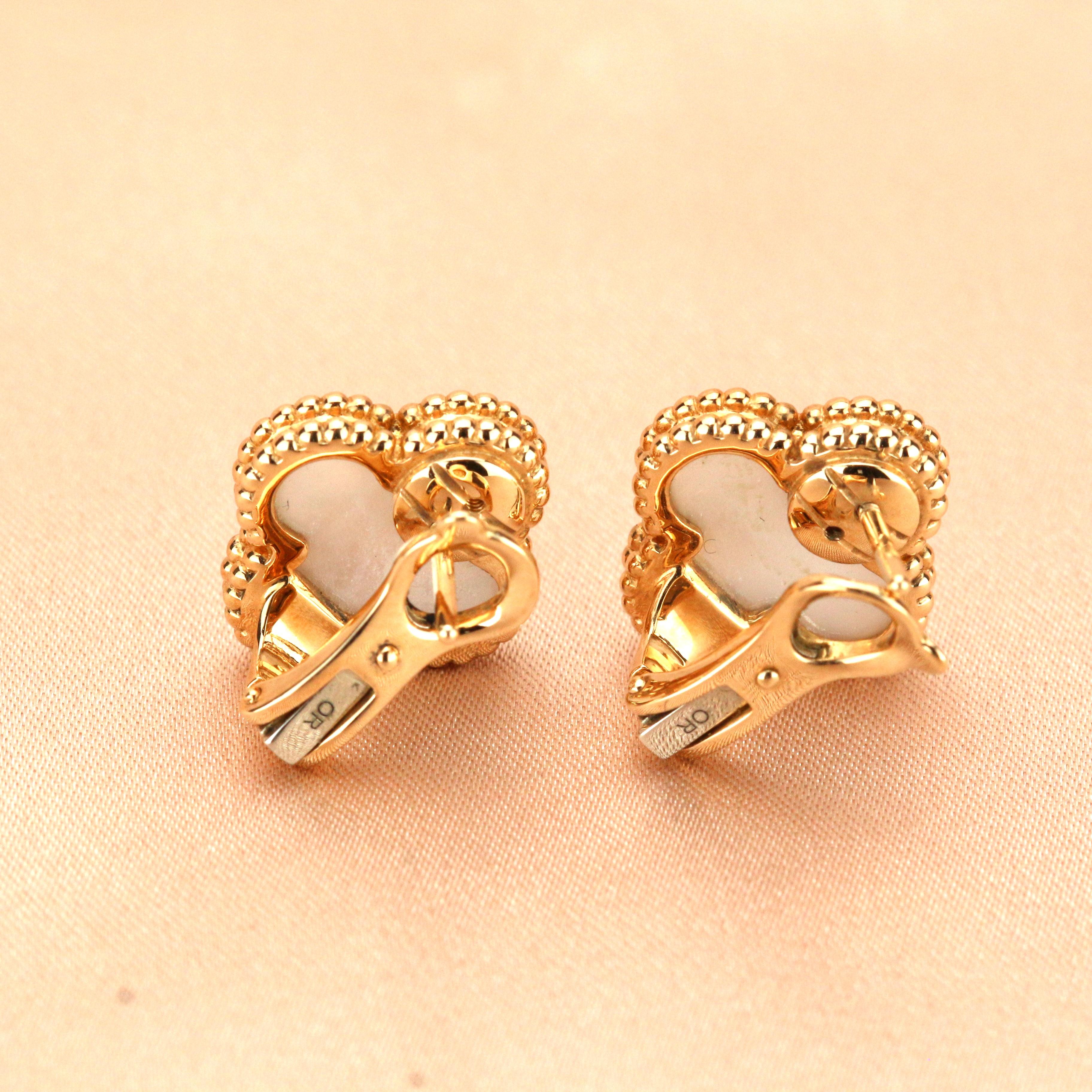 Van Cleef & Arpels Vintage Alhambra Mother of Pearl Gold Earrings 2