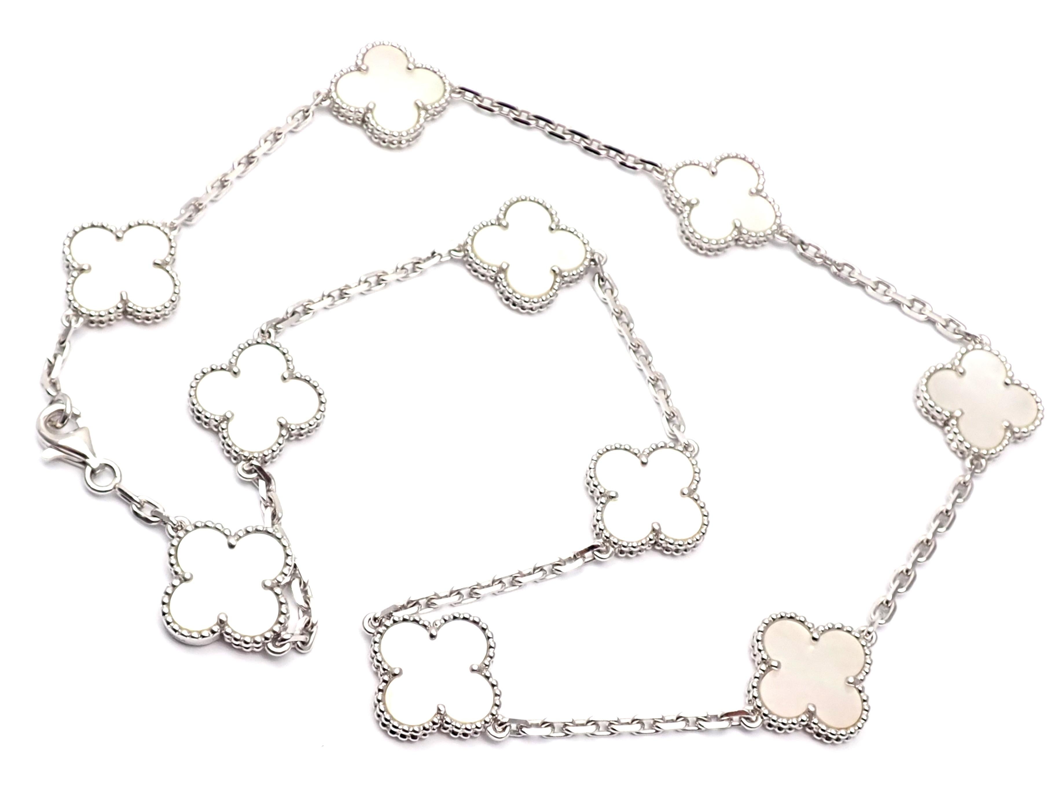 Van Cleef & Arpels Vintage Alhambra Mother of Pearl Gold Ten Motif Necklace 1