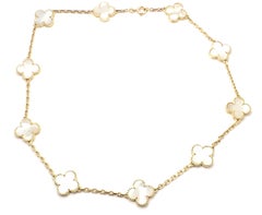 Van Cleef & Arpels Vintage Alhambra Mother of Pearl Ten Motif Gold Necklace