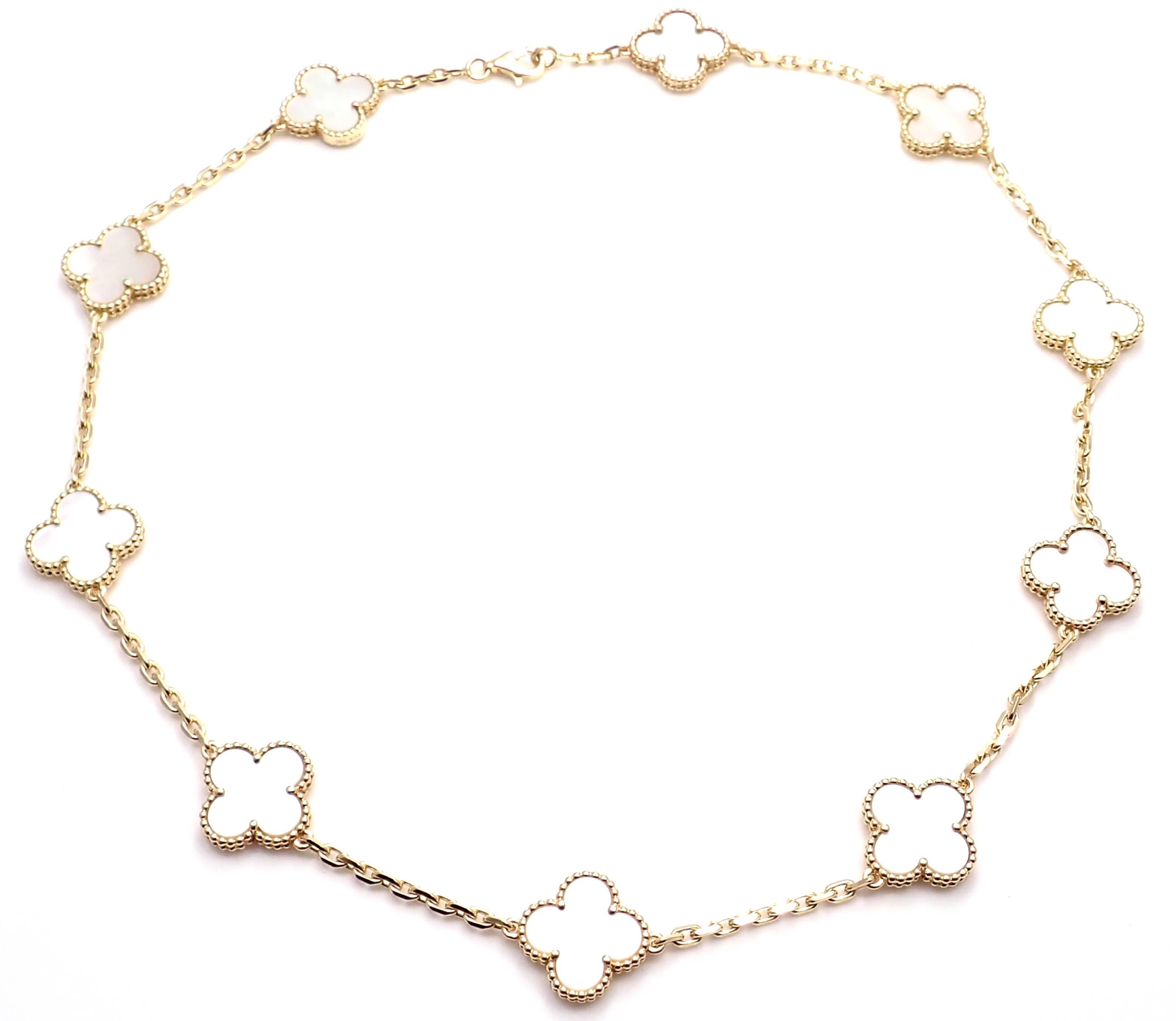 Van Cleef & Arpels Vintage Alhambra Mother-of-Pearl Ten Motif Gold Necklace In New Condition In Holland, PA