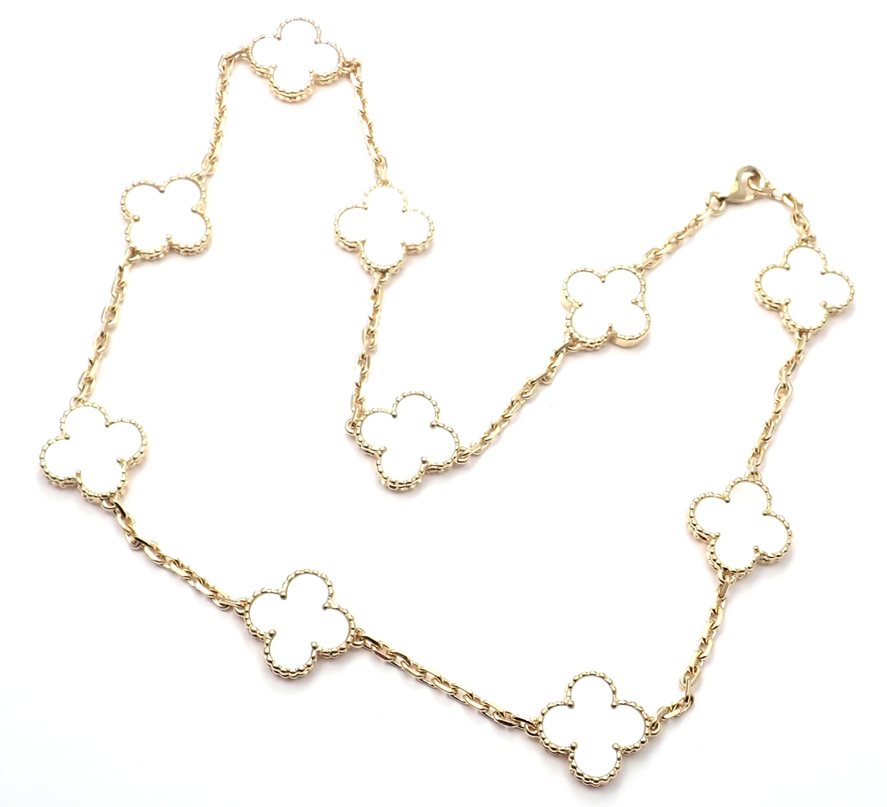 Van Cleef & Arpels Vintage Alhambra Mother of Pearl Ten Motif Gold Necklace In Excellent Condition In Holland, PA