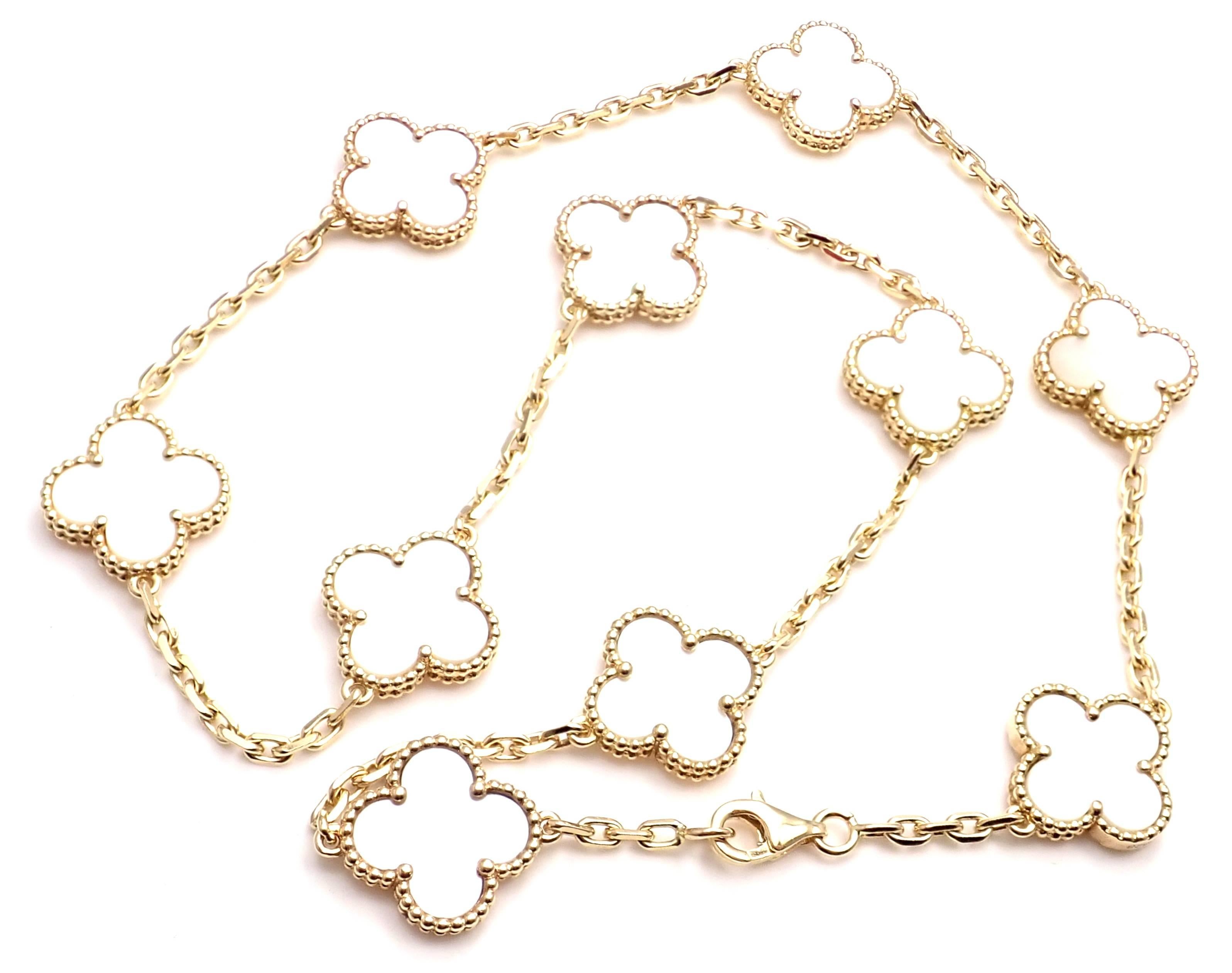 Women's or Men's Van Cleef & Arpels Vintage Alhambra Mother-of-Pearl Ten Motif Gold Necklace
