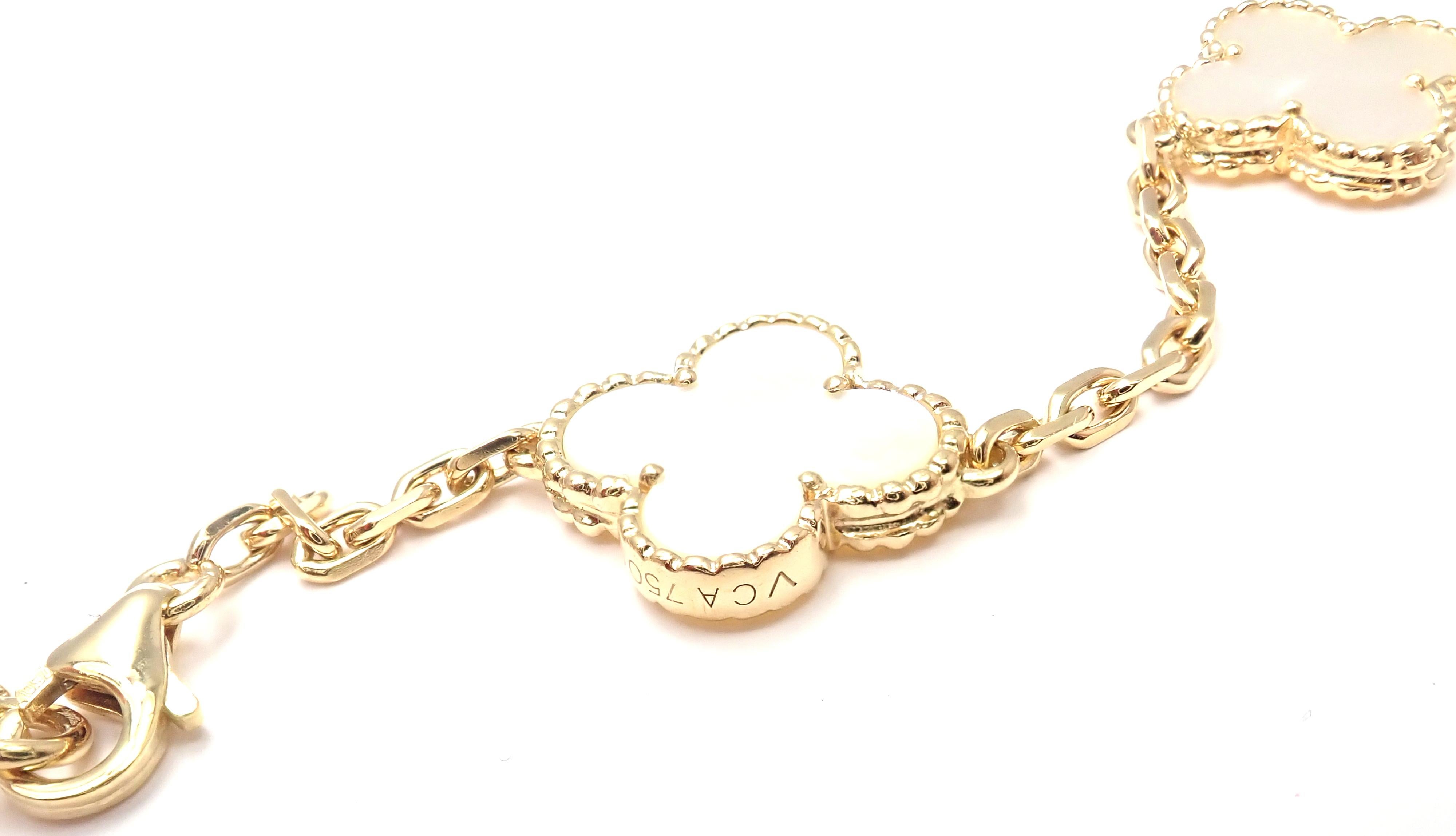 Van Cleef & Arpels Vintage Alhambra Mother of Pearl Ten Motif Gold Necklace 1