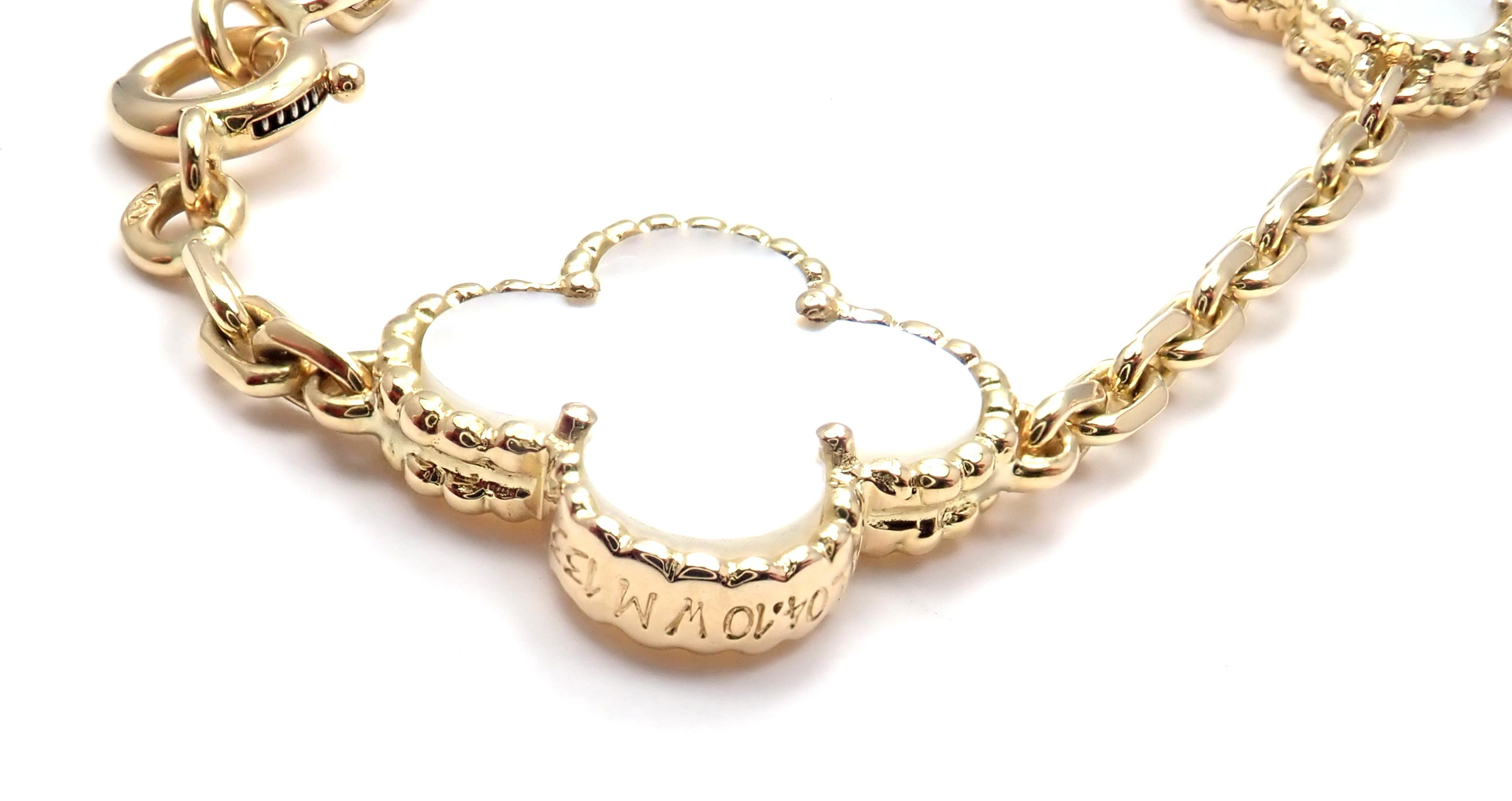 Women's or Men's Van Cleef & Arpels Vintage Alhambra Mother of Pearl Ten Motif Gold Necklace