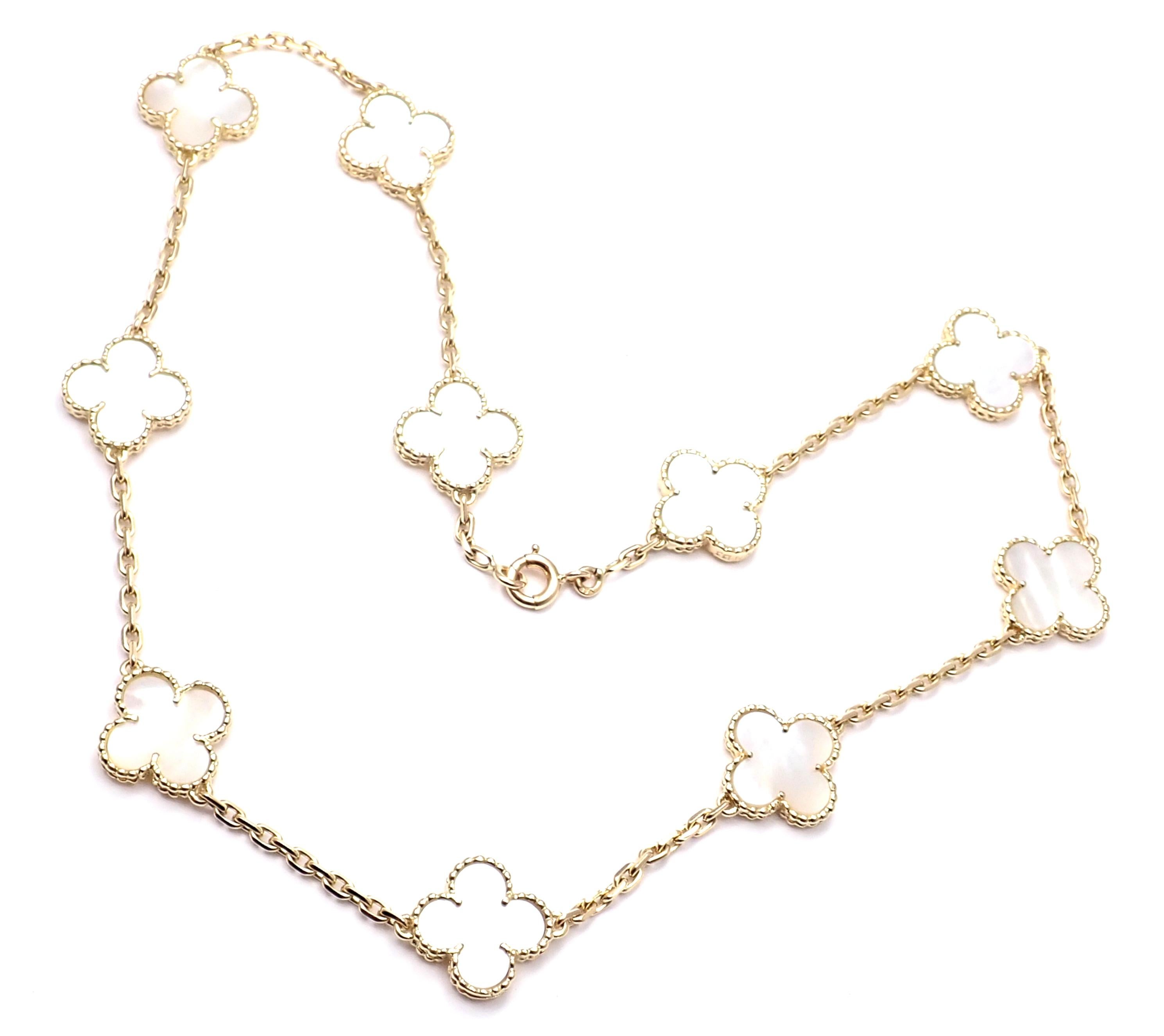 Van Cleef & Arpels Vintage Alhambra Mother of Pearl Ten Motif Gold Necklace 2