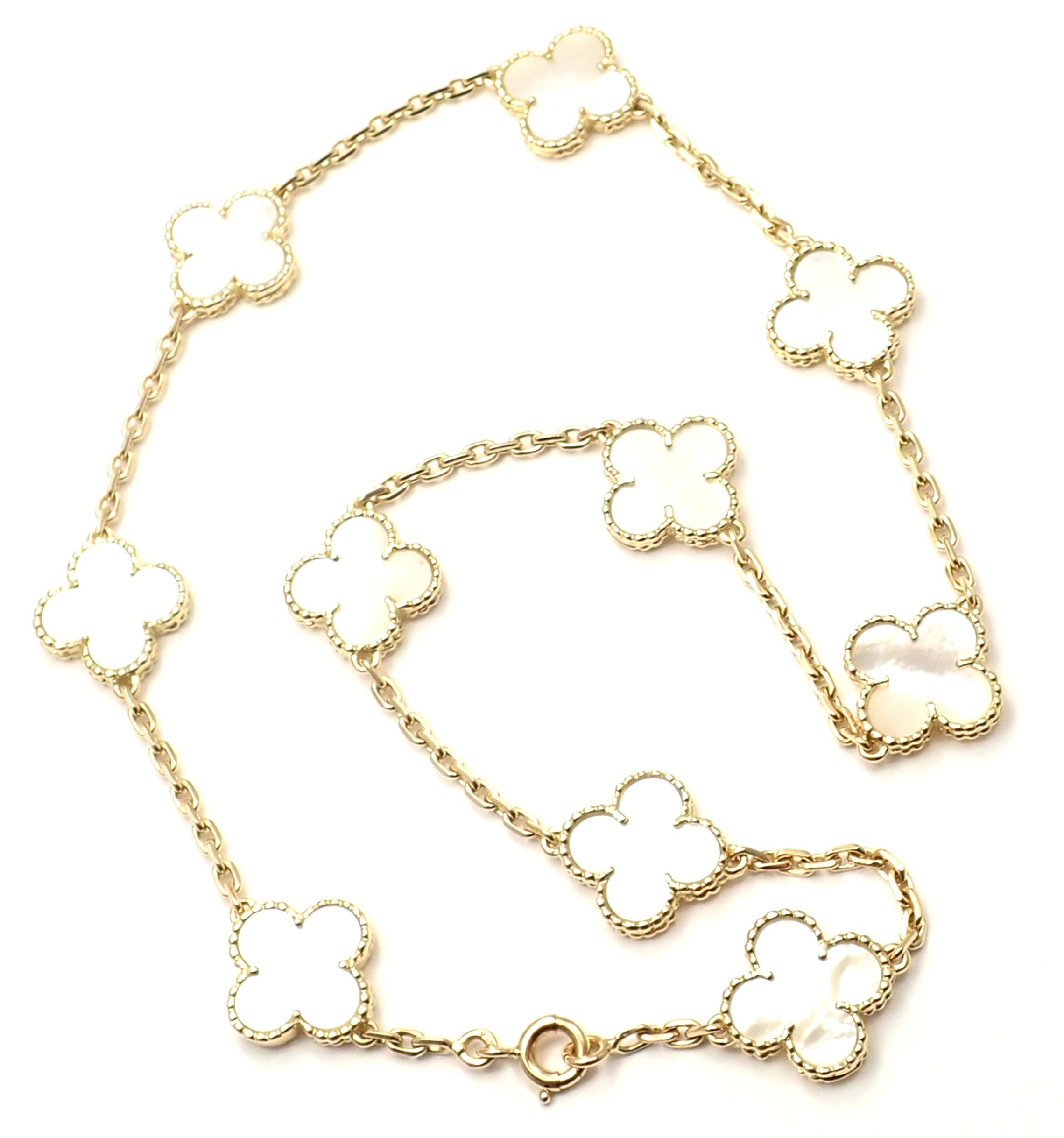 Van Cleef & Arpels Vintage Alhambra Mother of Pearl Ten Motif Gold Necklace 3