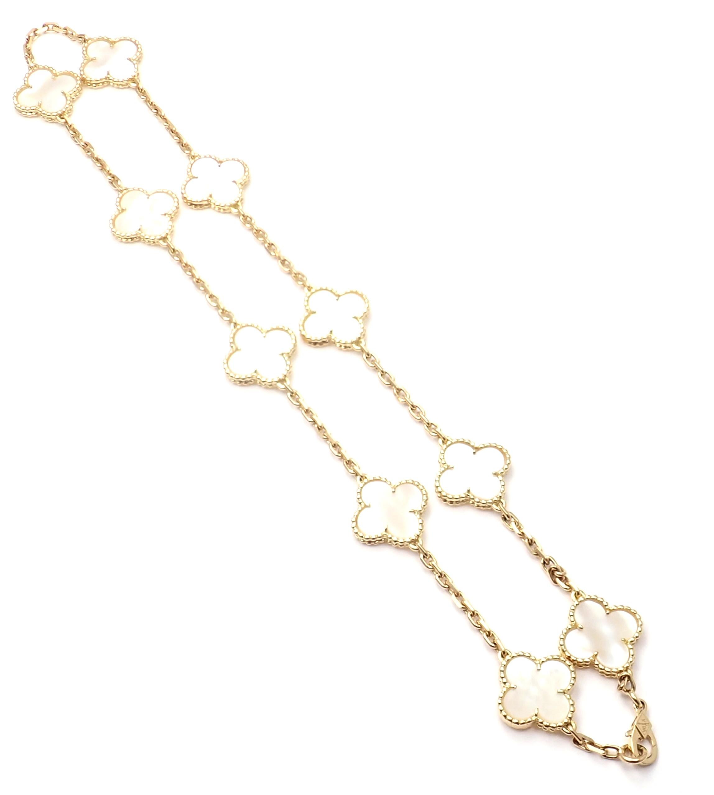 Van Cleef & Arpels Vintage Alhambra Mother-of-Pearl Ten Motif Gold Necklace 3