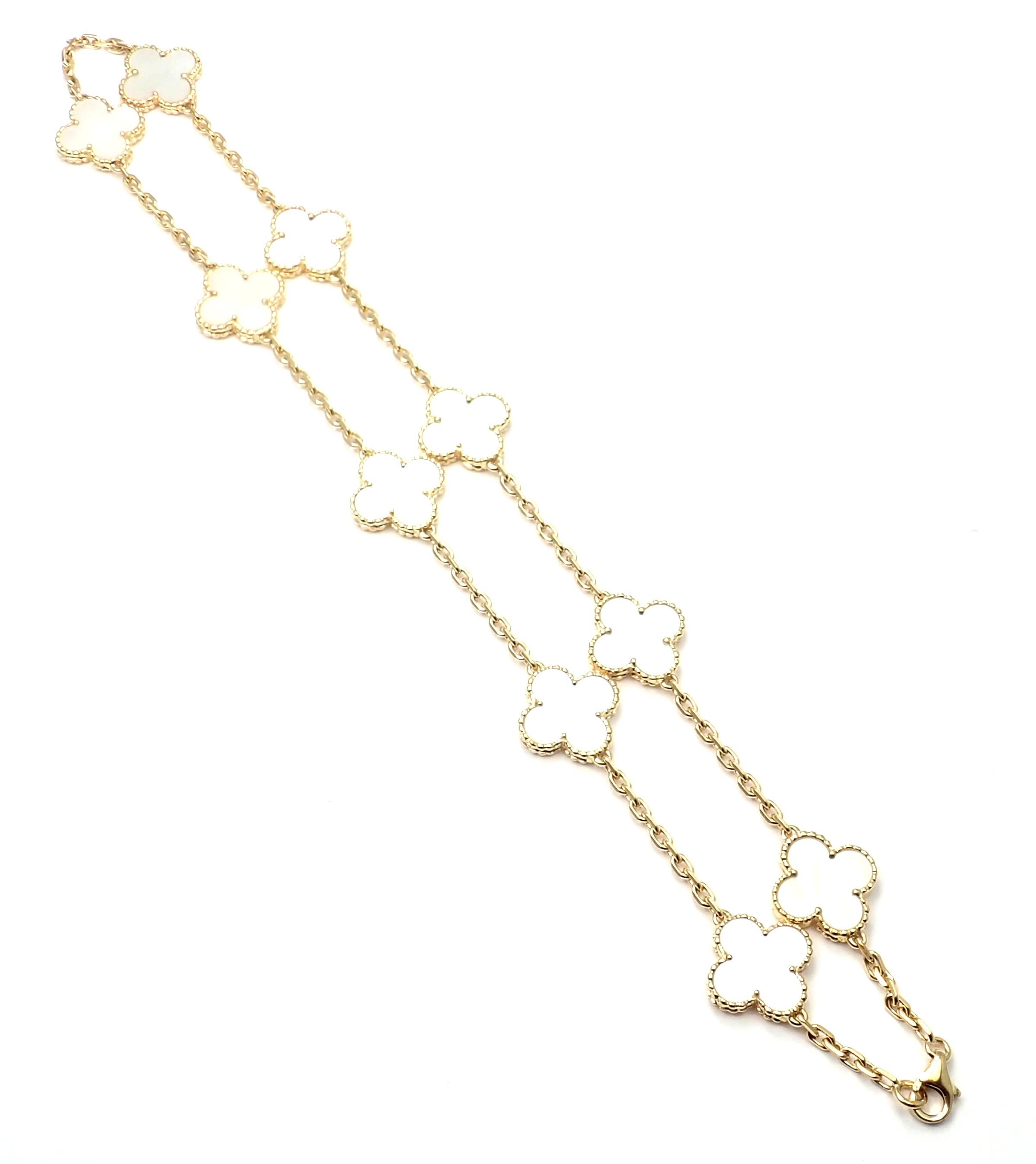 Van Cleef & Arpels Vintage Alhambra Mother of Pearl Ten Motif Gold Necklace 5