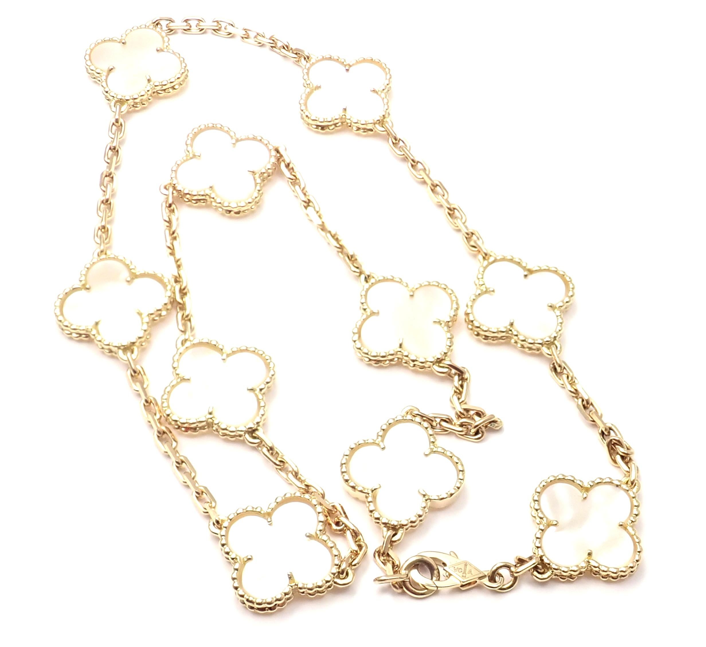Van Cleef & Arpels Vintage Alhambra Mother-of-Pearl Ten Motif Gold Necklace 4