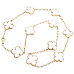 Van Cleef & Arpels Vintage Alhambra Mother-of-Pearl Ten Motif Gold Necklace