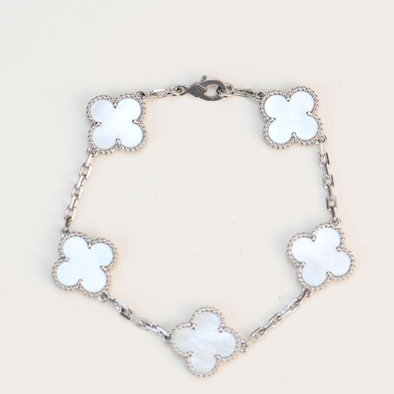 Van Cleef & Arpels Vintage Alhambra Mother of Pearl White Gold Bracelet 2