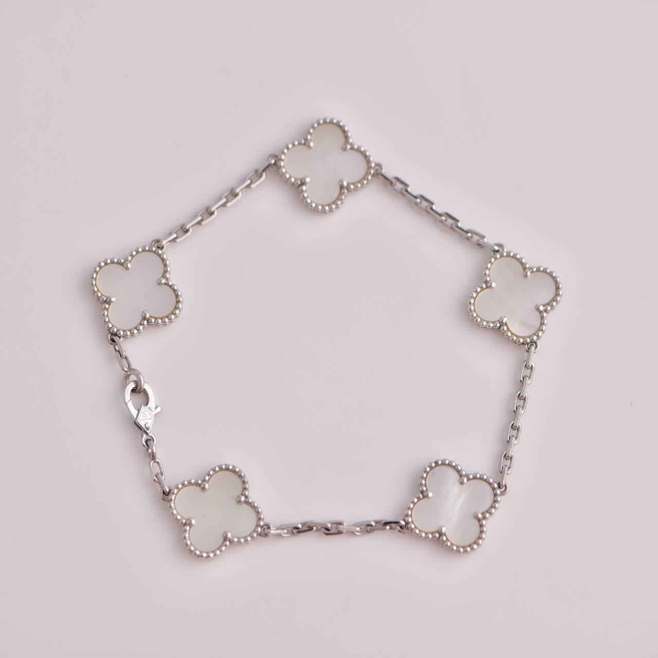 Uncut Van Cleef & Arpels Vintage Alhambra Mother of Pearl White Gold Bracelet