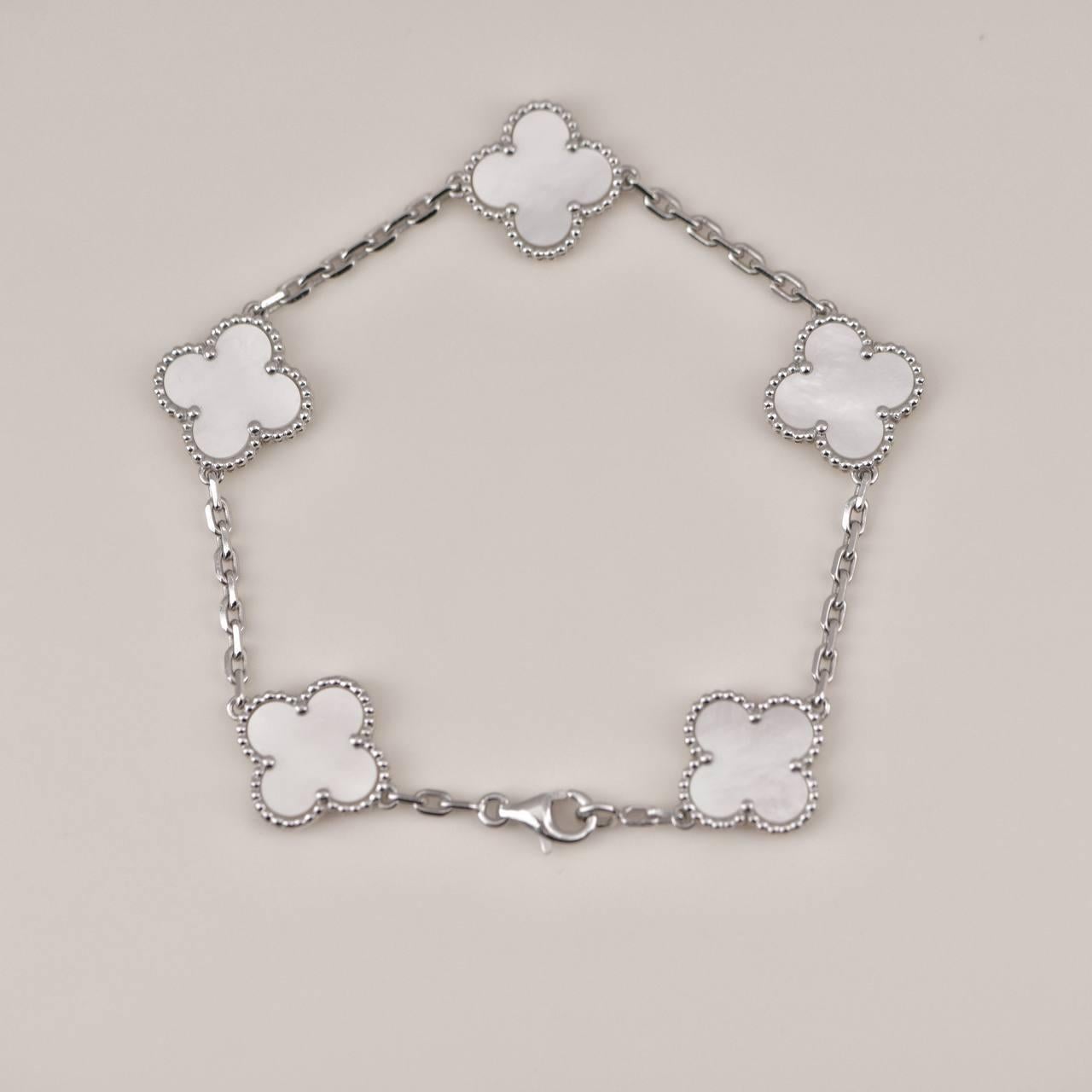 Van Cleef & Arpels Vintage Alhambra Mother of Pearl White Gold Bracelet 2