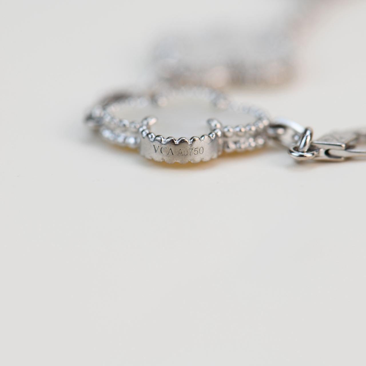 Van Cleef & Arpels Vintage Alhambra Mother of Pearl White Gold Bracelet In Excellent Condition In Banbury, GB