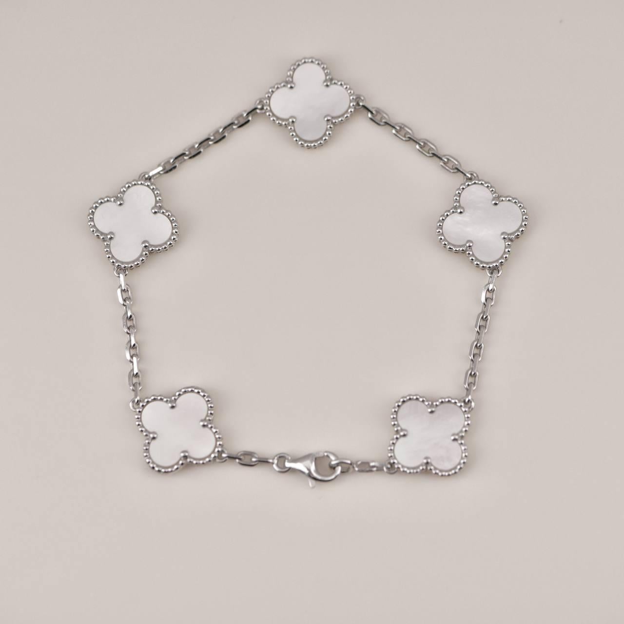 Women's Van Cleef & Arpels Vintage Alhambra Mother of Pearl White Gold Bracelet