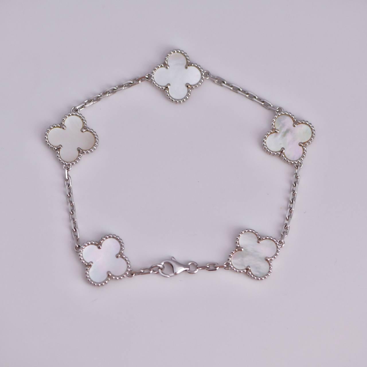 Women's Van Cleef & Arpels Vintage Alhambra Mother of Pearl White Gold Bracelet
