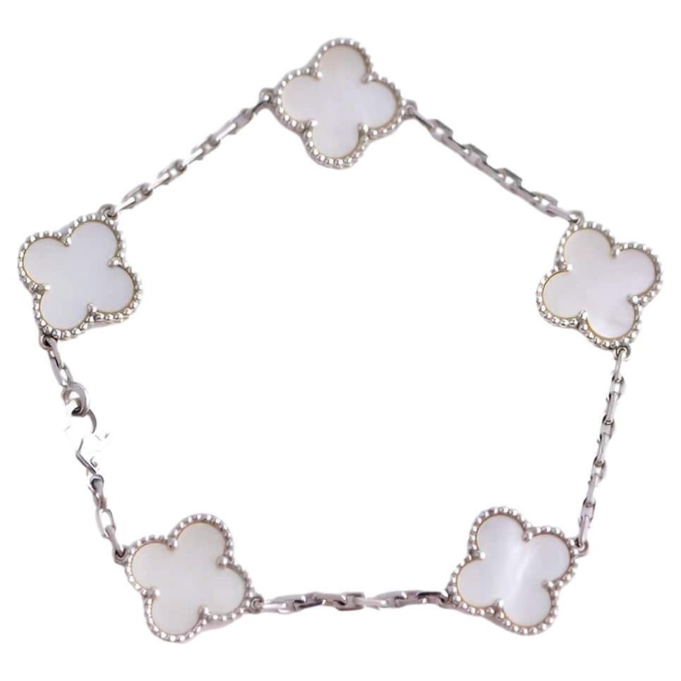 Van Cleef & Arpels Vintage Alhambra Mother of Pearl White Gold Bracelet