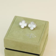 Van Cleef & Arpels Vintage Alhambra Mother of Pearl White Gold Earrings
