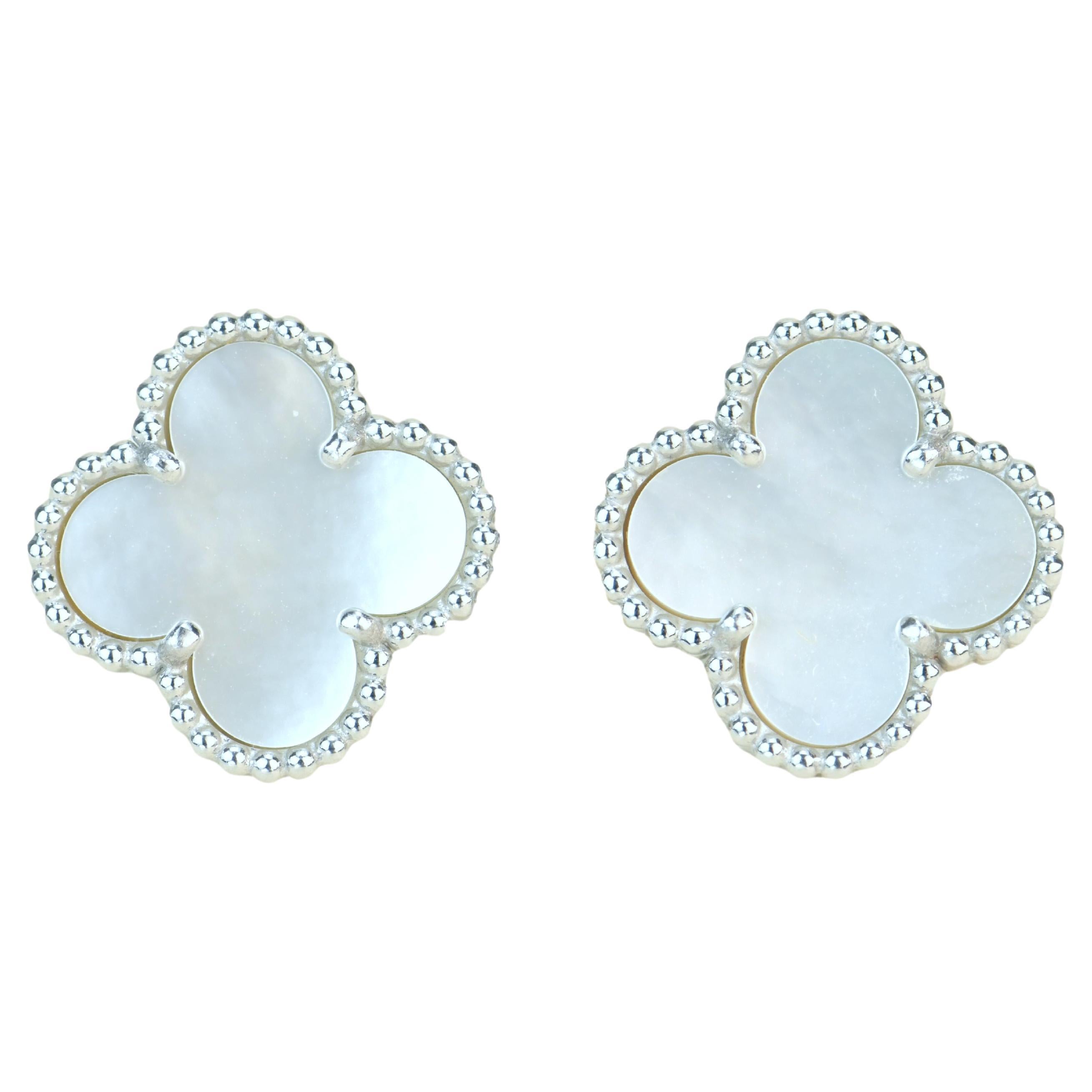 Van Cleef & Arpels Vintage Alhambra Mother of Pearl White Gold Earrings