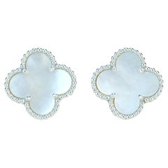 Van Cleef & Arpels Vintage Alhambra Mother of Pearl White Gold Earrings