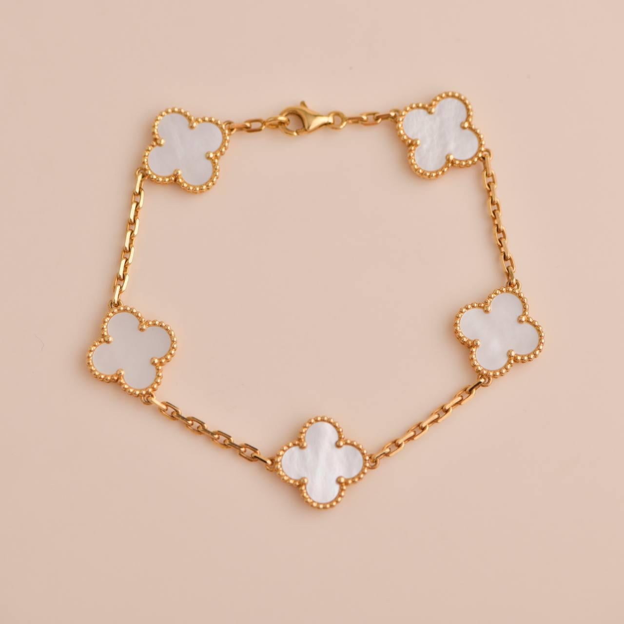 Van Cleef & Arpels Vintage Alhambra Mother of Pearl Yellow Gold Bracelet 1