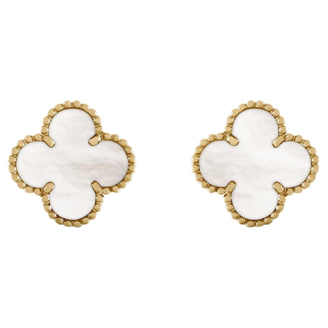 Van Cleef & Arpels Vintage Alhambra Mother of Pearls Earrings 18K Yellow Gold