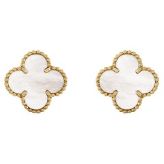 Van Cleef & Arpels Vintage Alhambra Mother of Pearls Earrings 18K Yellow Gold
