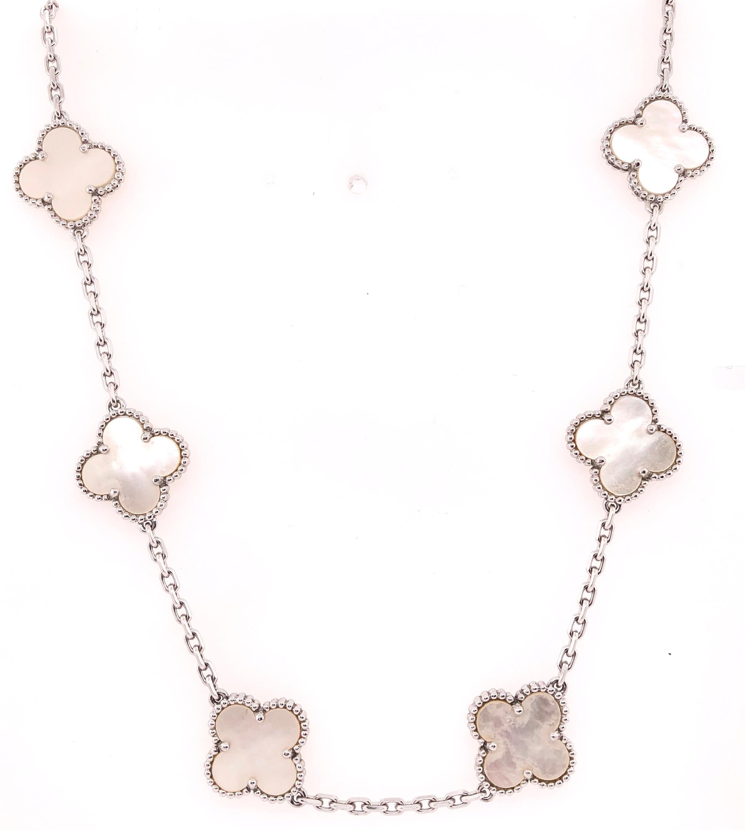 Van Cleef & Arpels Vintage Alhambra Necklace 10 Mother Pearl Motifs White Gold 3