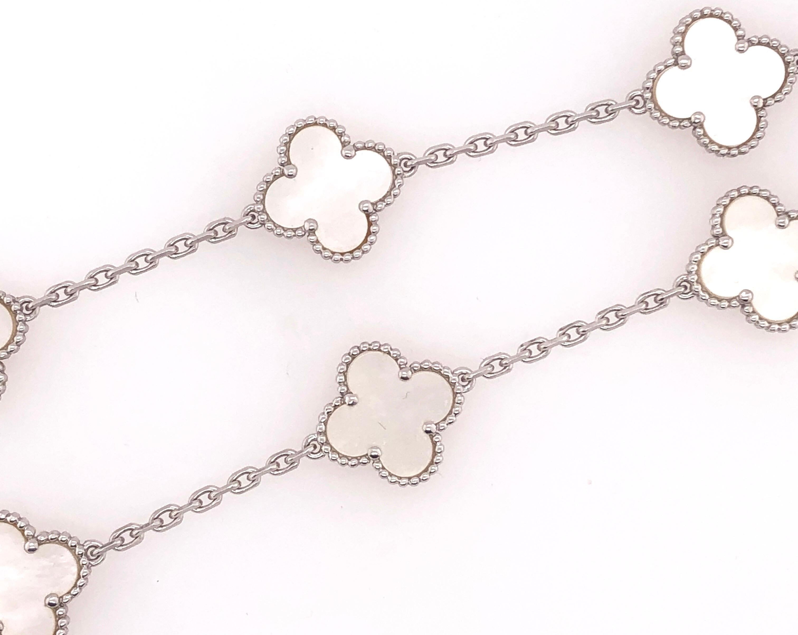 Van Cleef & Arpels Vintage Alhambra Necklace 10 Mother Pearl Motifs White Gold 4
