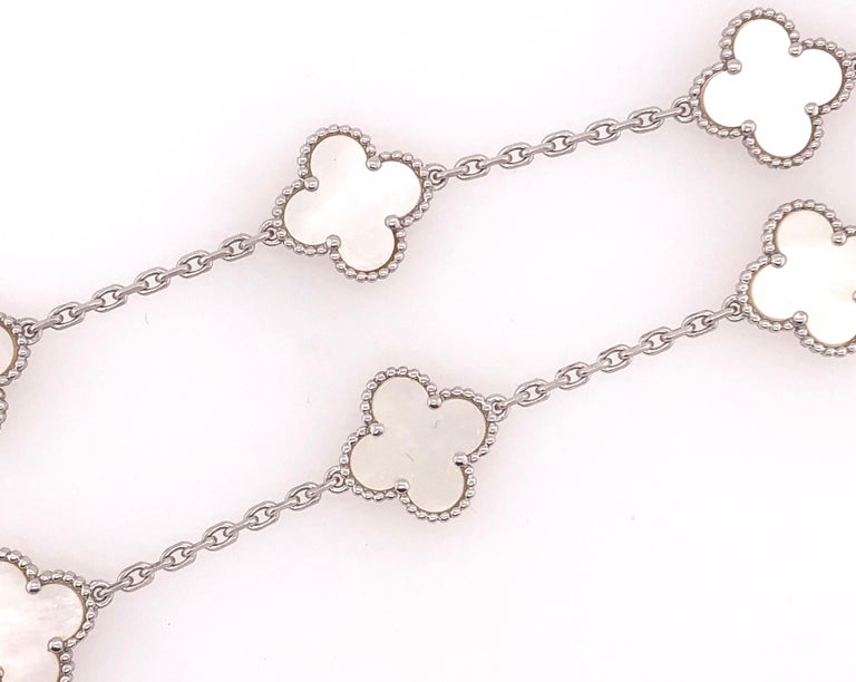 Vintage Alhambra necklace, 10 motifs 18K white gold, Mother-of