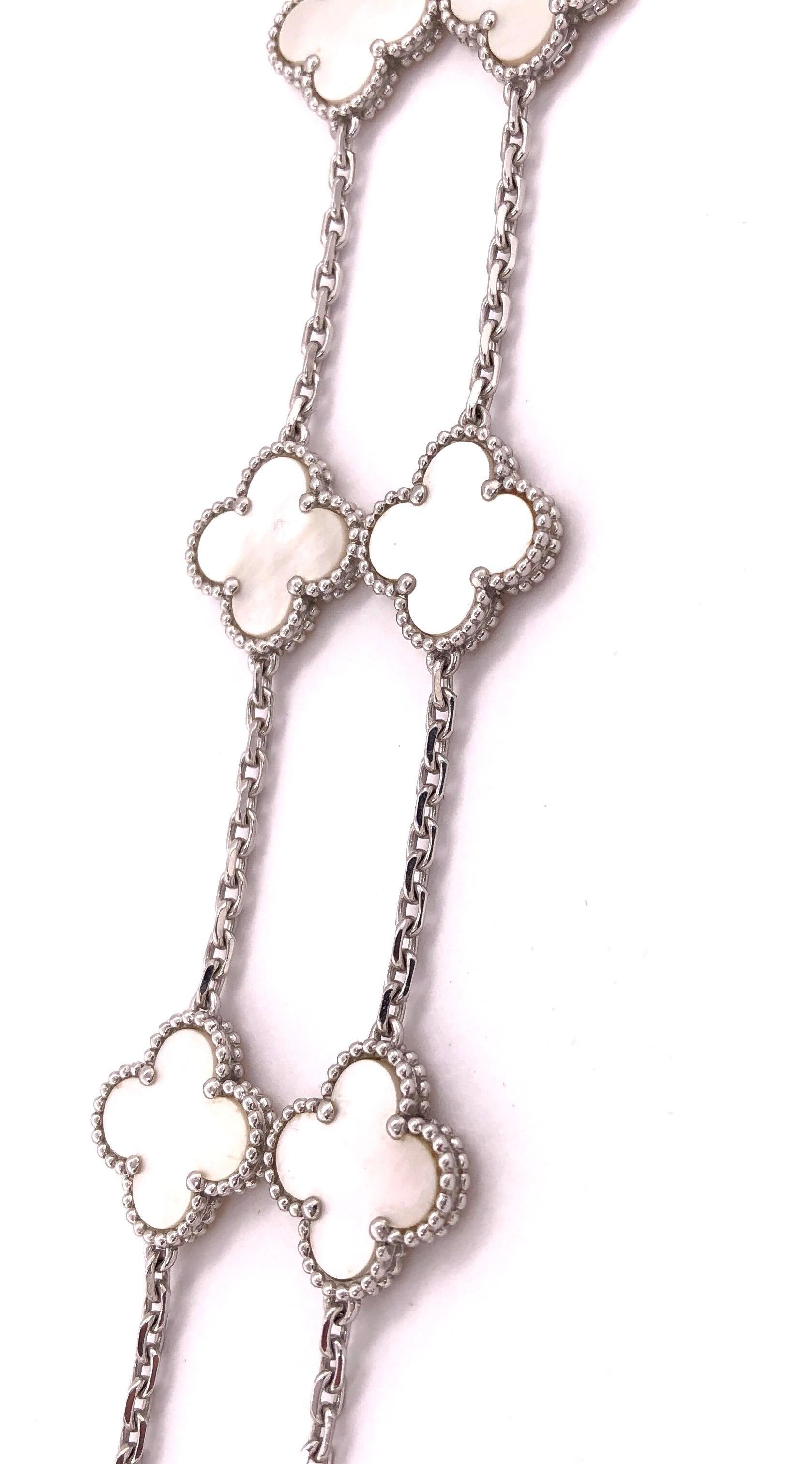 Van Cleef & Arpels Vintage Alhambra Necklace 10 Mother Pearl Motifs White Gold 5